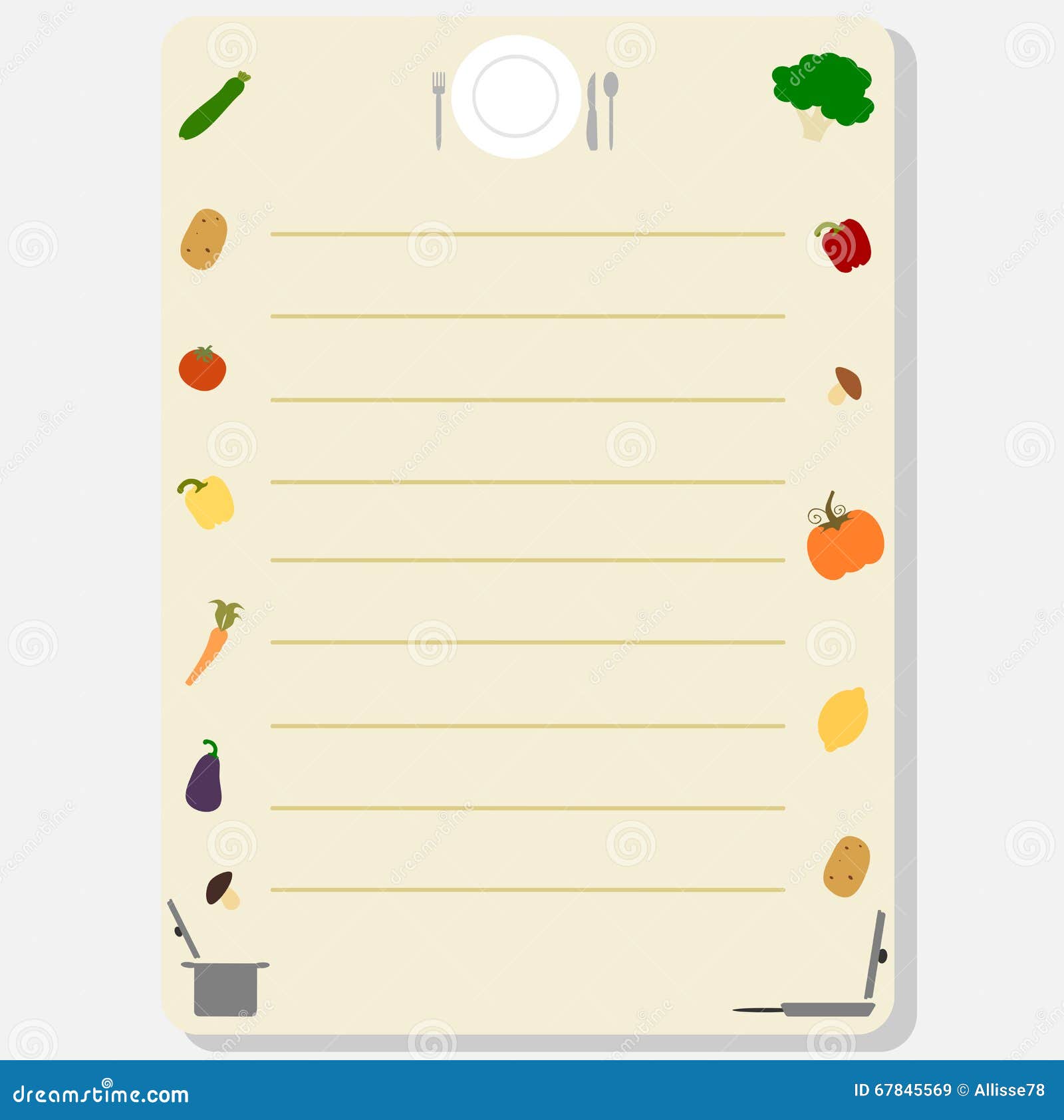Cute Colorful Template Frame for a Recipe Book or Card Illustration with  Vegetables Stock Vector - Illustration of food, paper: 67845569