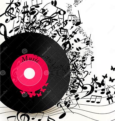 Abstract Music Background with Vinyl Record and Notes Stock Vector ...