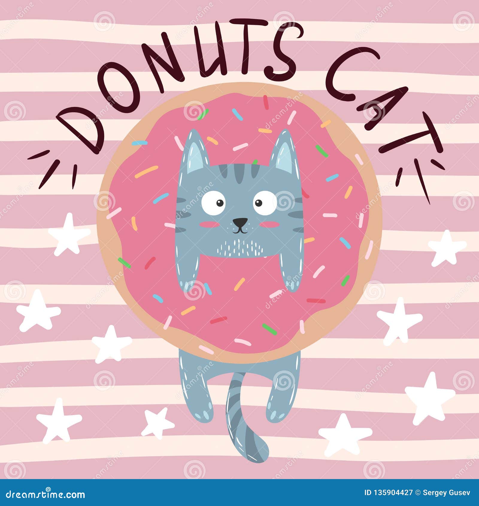 Handdrawn Cute Icon Set Funny Donut Cats High-Res Vector Graphic