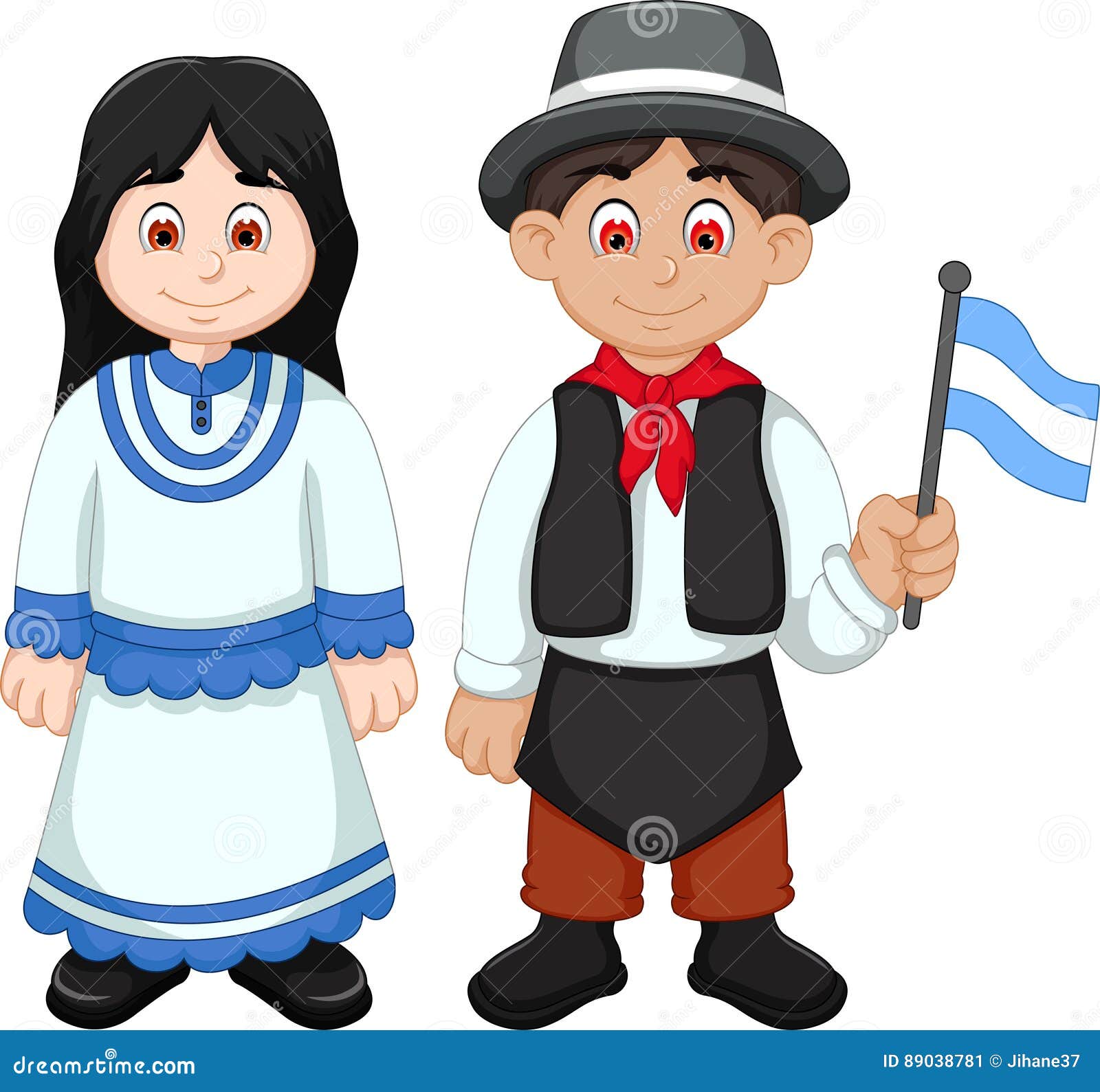 Cute Couple Argentina Cartoon with National Clothes Stock Illustration ...