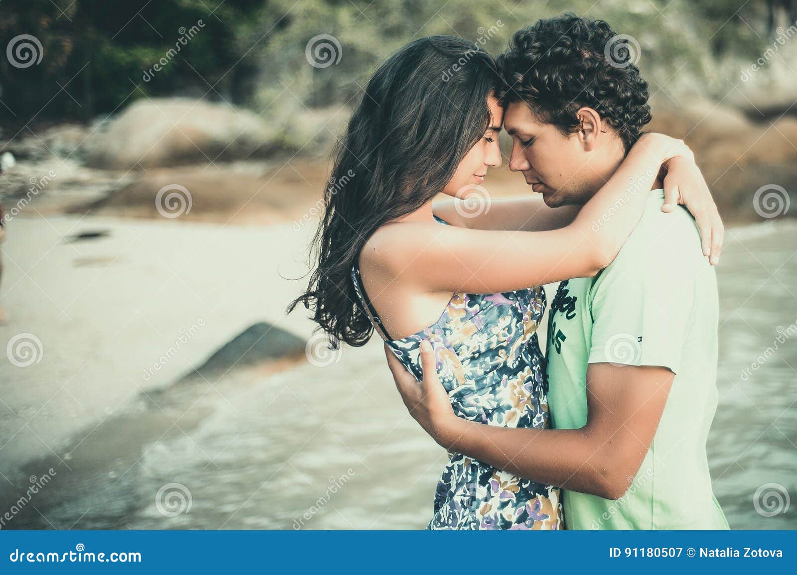 Cute Couple Hugging at the Beach Stock Image - Image of happy ...