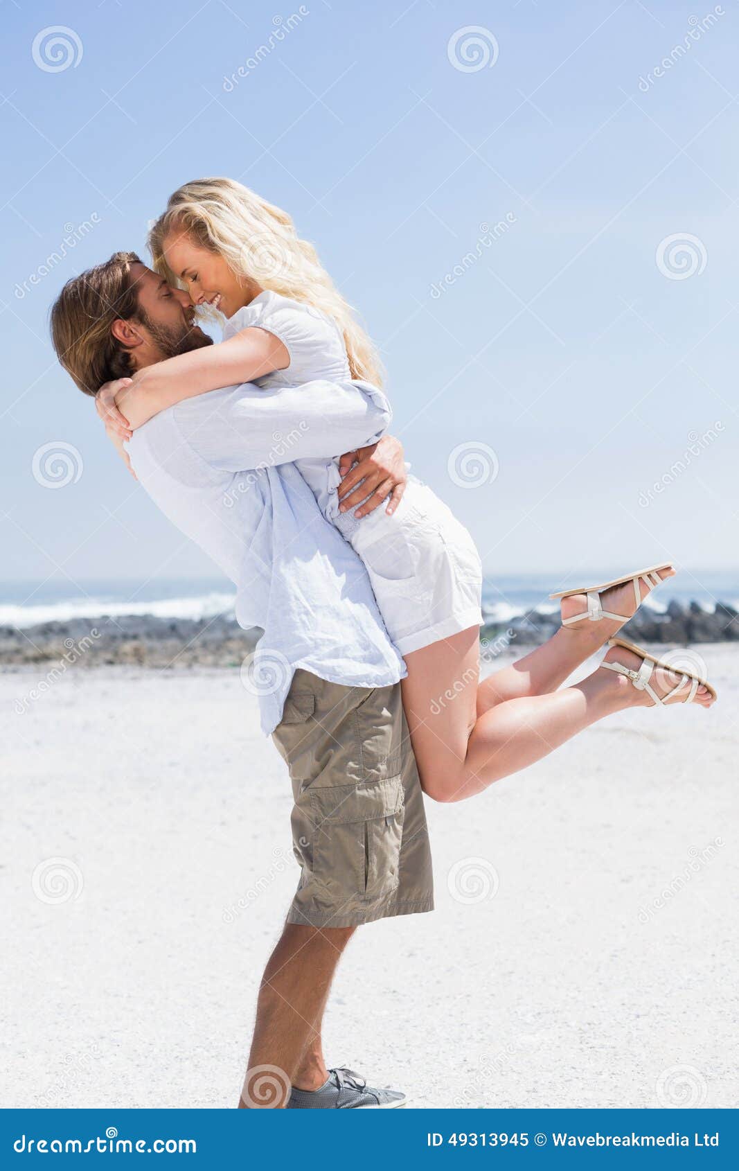Cute Couple Hugging on the Beach Stock Image - Image of cheerful ...