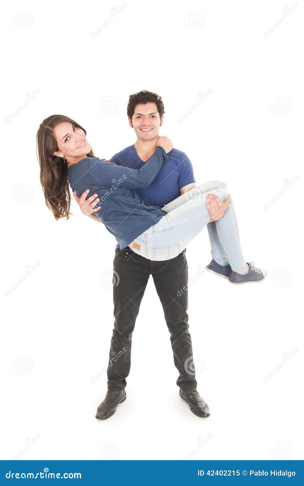 Cute Couple Hugging Boy Carrying Girl Stock Image - Image of ...