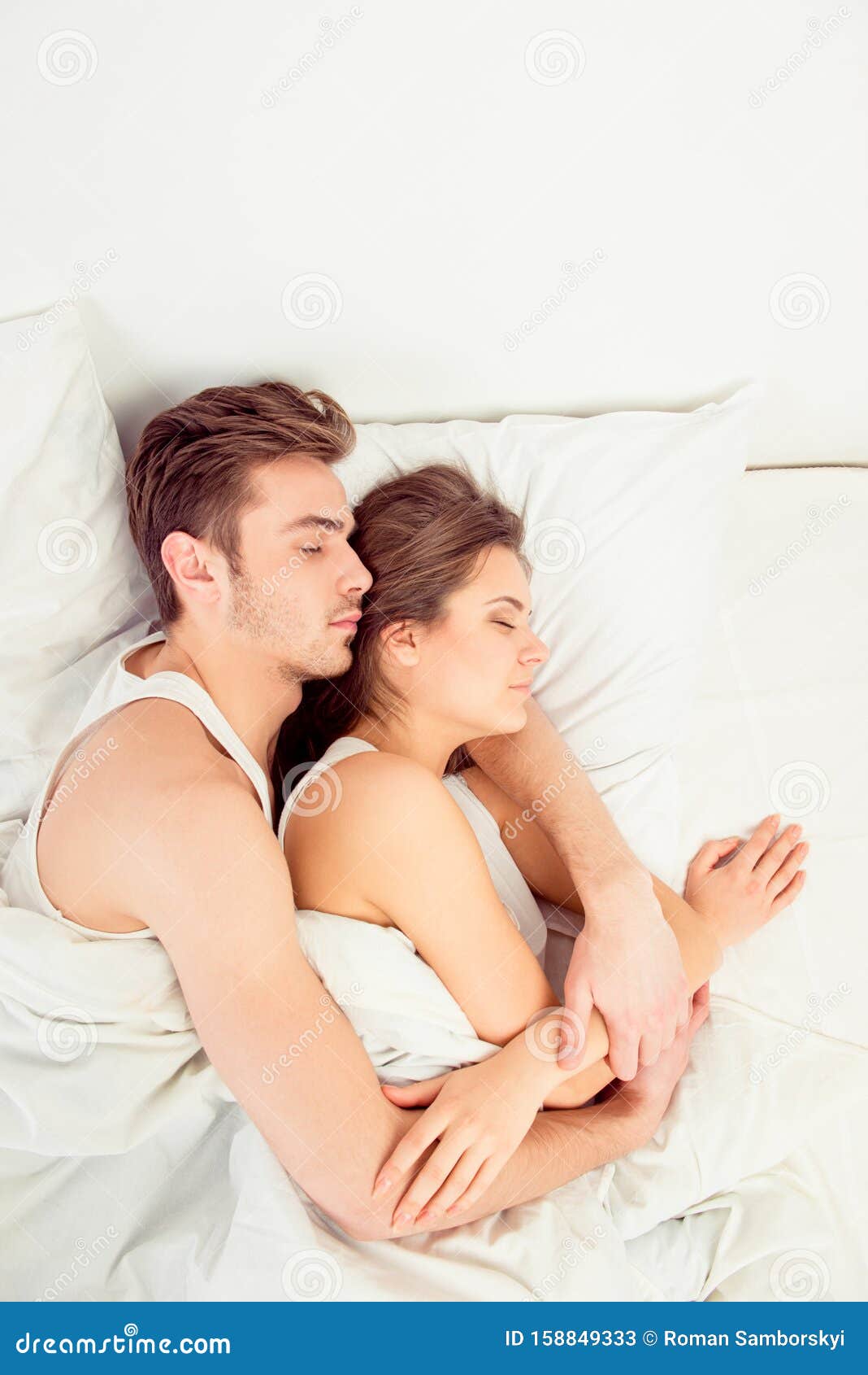 Cute Couple in Love Lying in the Bed Sleeping Together Stock Image - Image  of beauty, girlfriend: 158849333