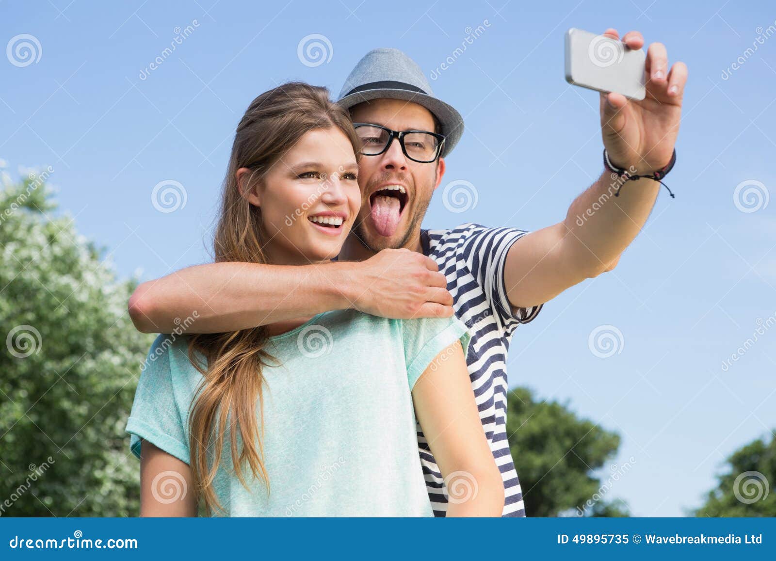 Cute Couple In The Park Taking Selfie Stock Image Image Of Handsome