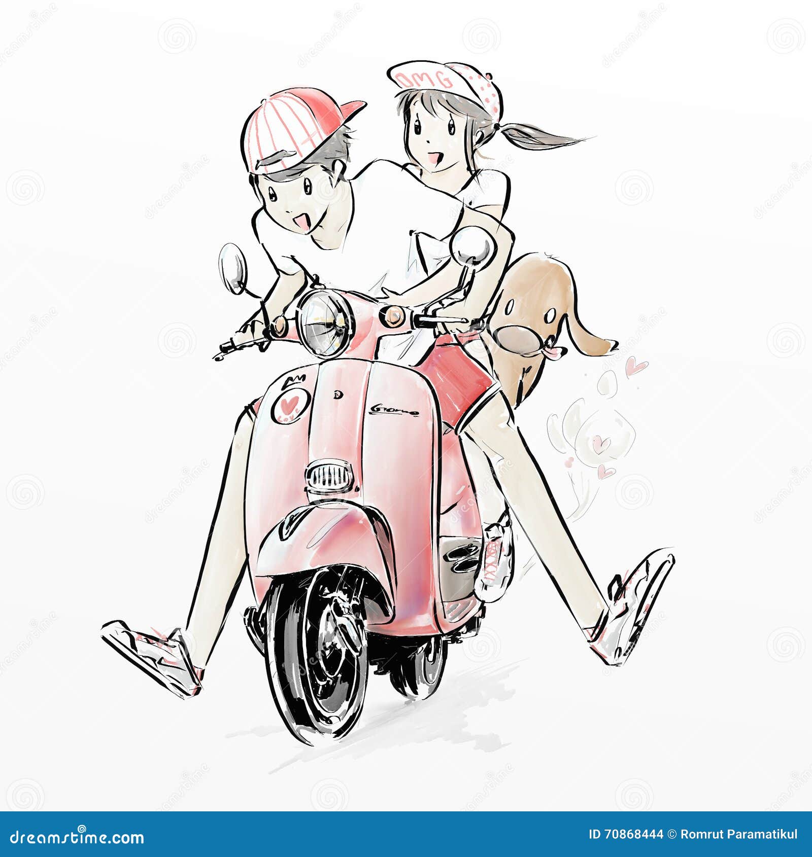  Cute  Couple  Riding Motorcycle  Stock Illustration 