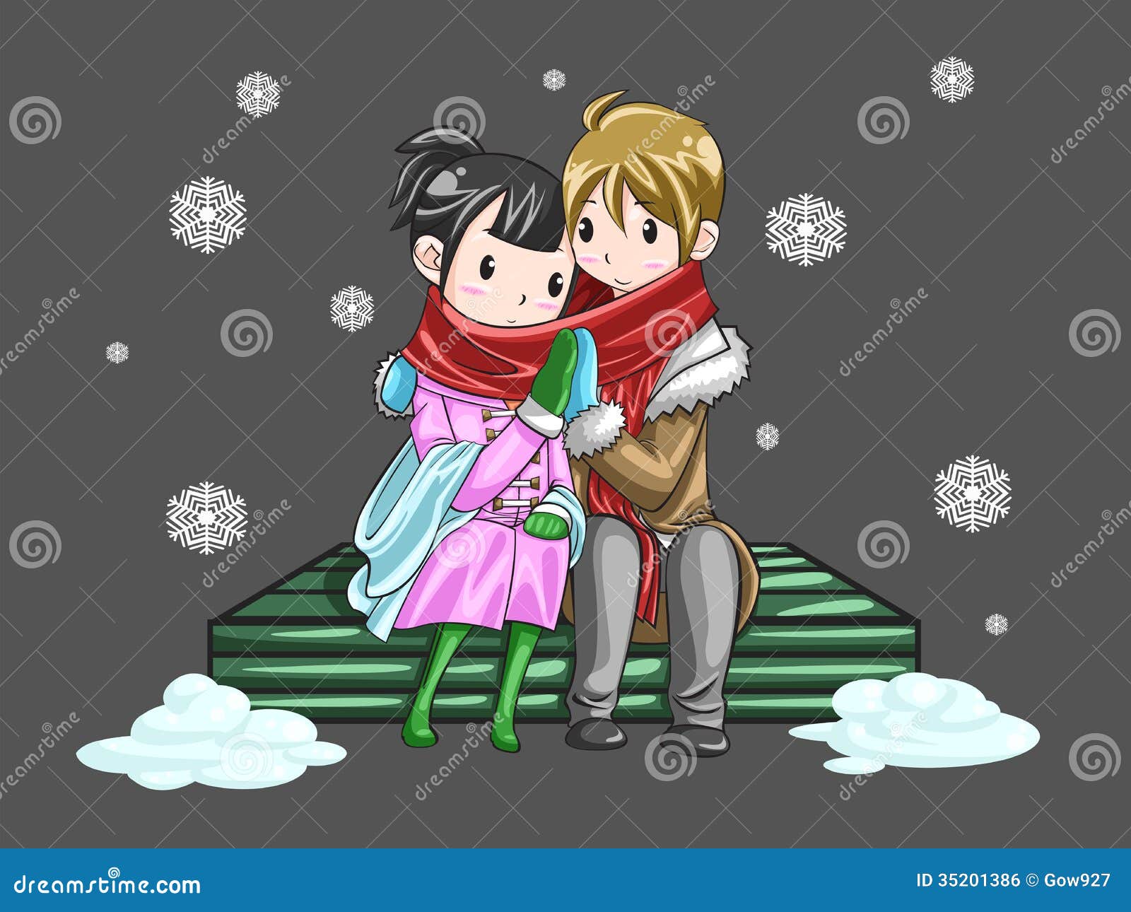 cute couple sharing their warmth in romantic winte