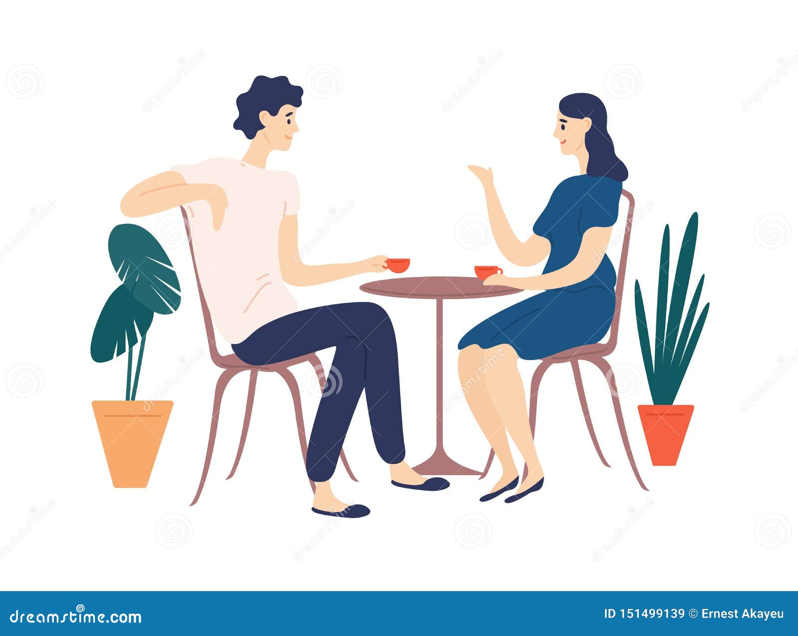 Cute Couple Sitting at Table, Drinking Tea or Coffee and Talking. Young  Funny Man and Woman at Cafe on Date Stock Vector - Illustration of love,  adorable: 151499139
