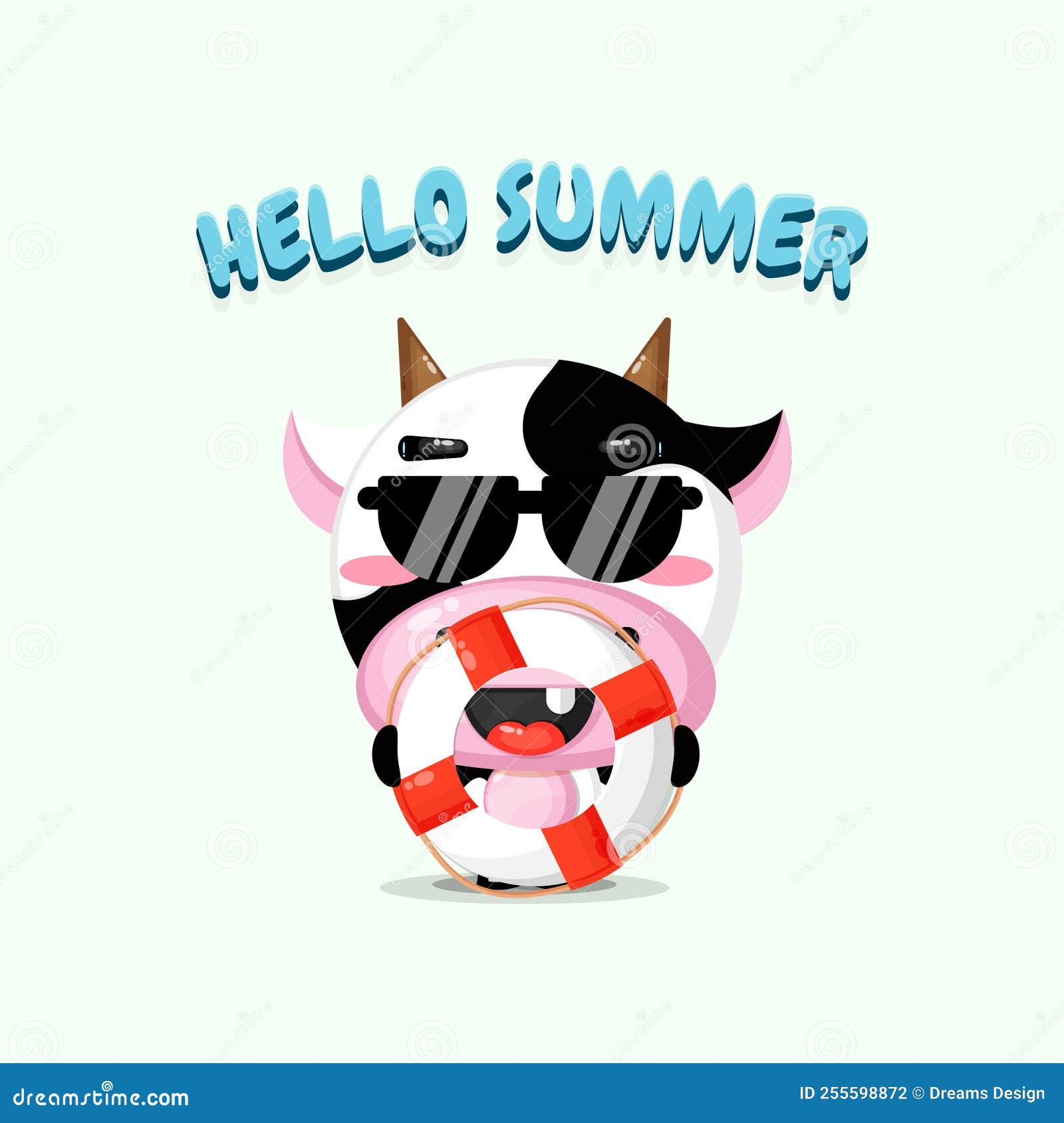 Cute Cow Carrying a Float with Summer Greetings Stock Vector