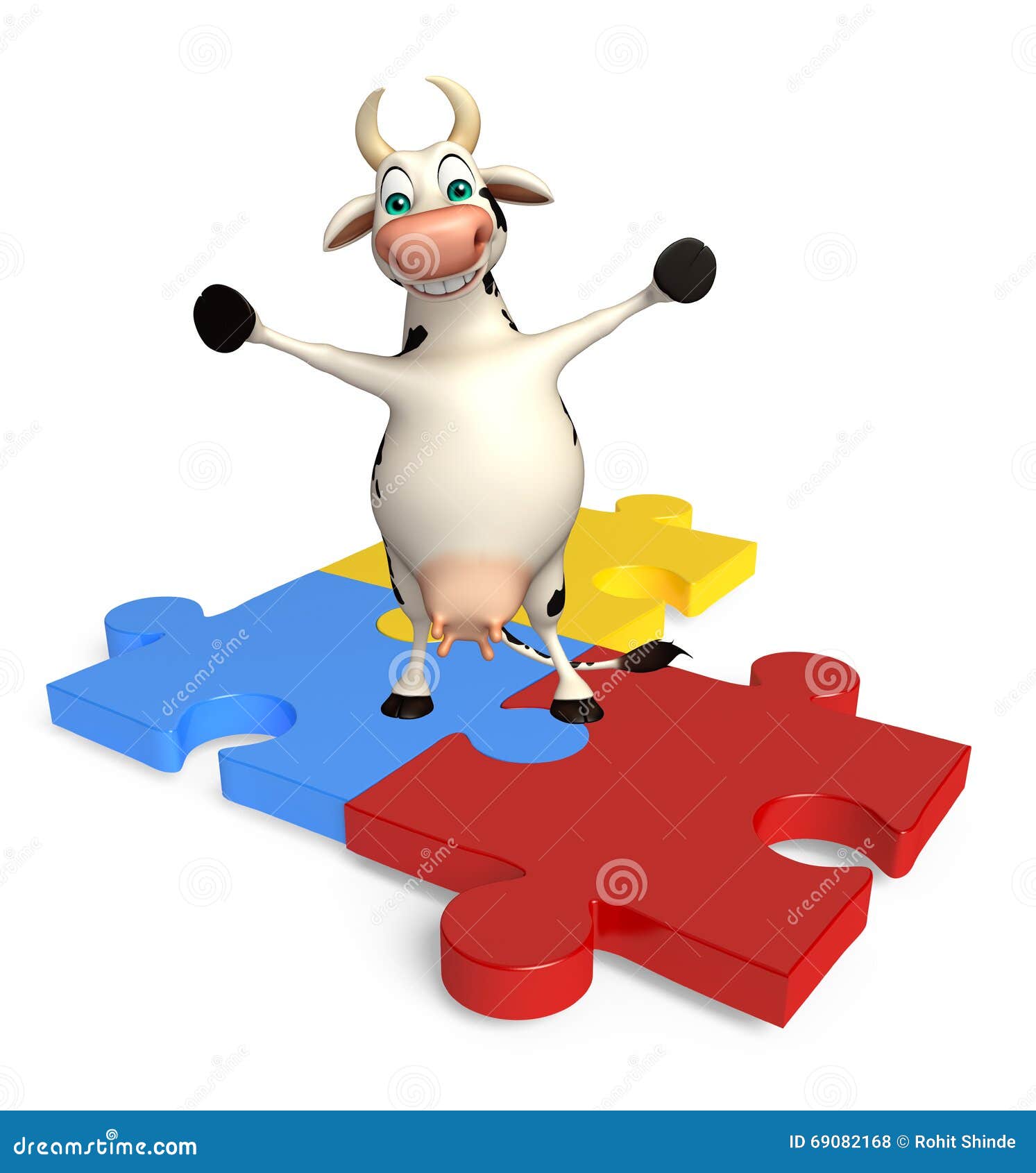 Cute Cow Cartoon Character with Puzzle Stock Illustration