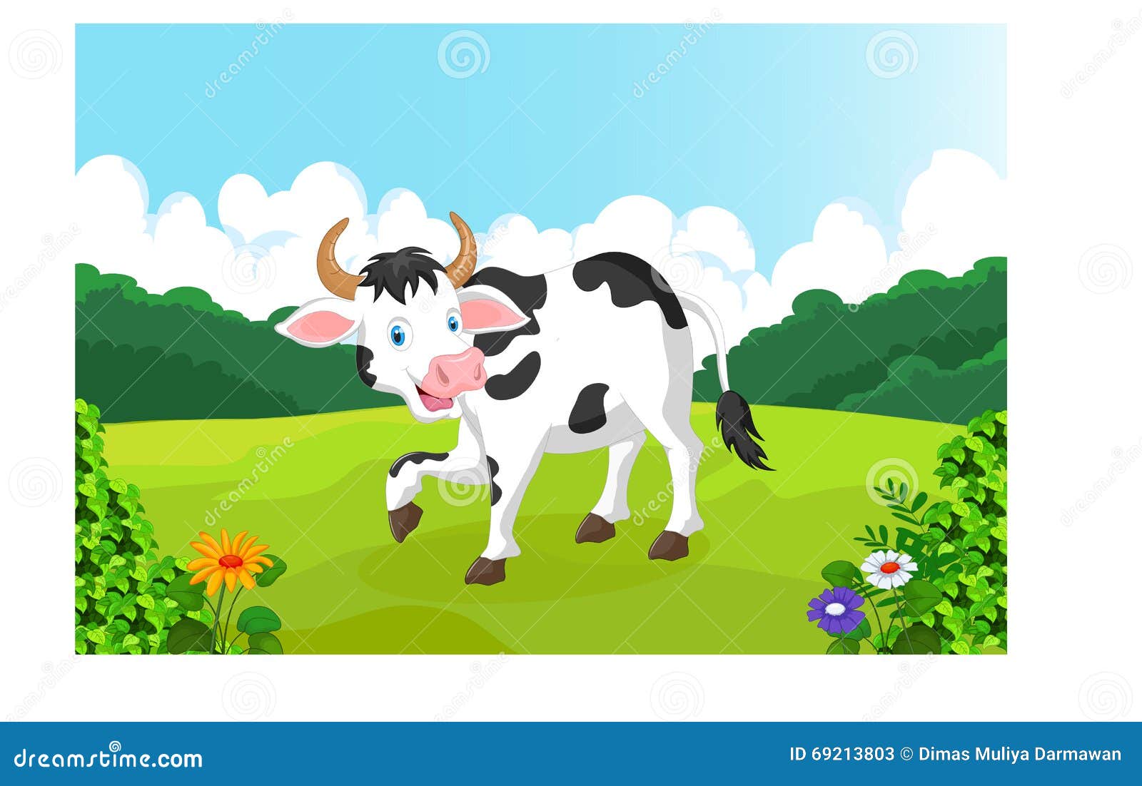 Cute cow cartoon on farm stock illustration. Illustration of icon - 69213803