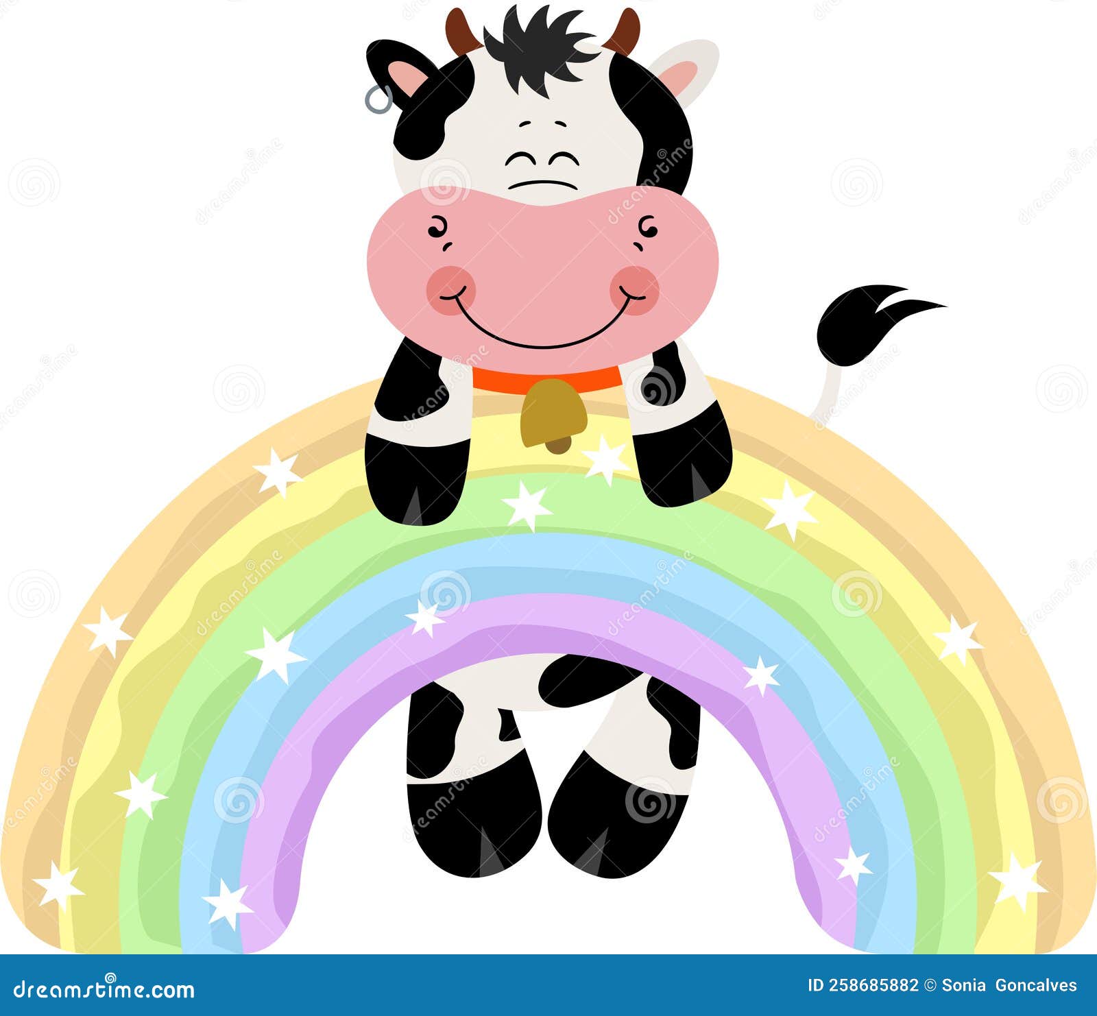Cute Cow Hanging on Magic Rainbow Stock Vector Illustration of nice