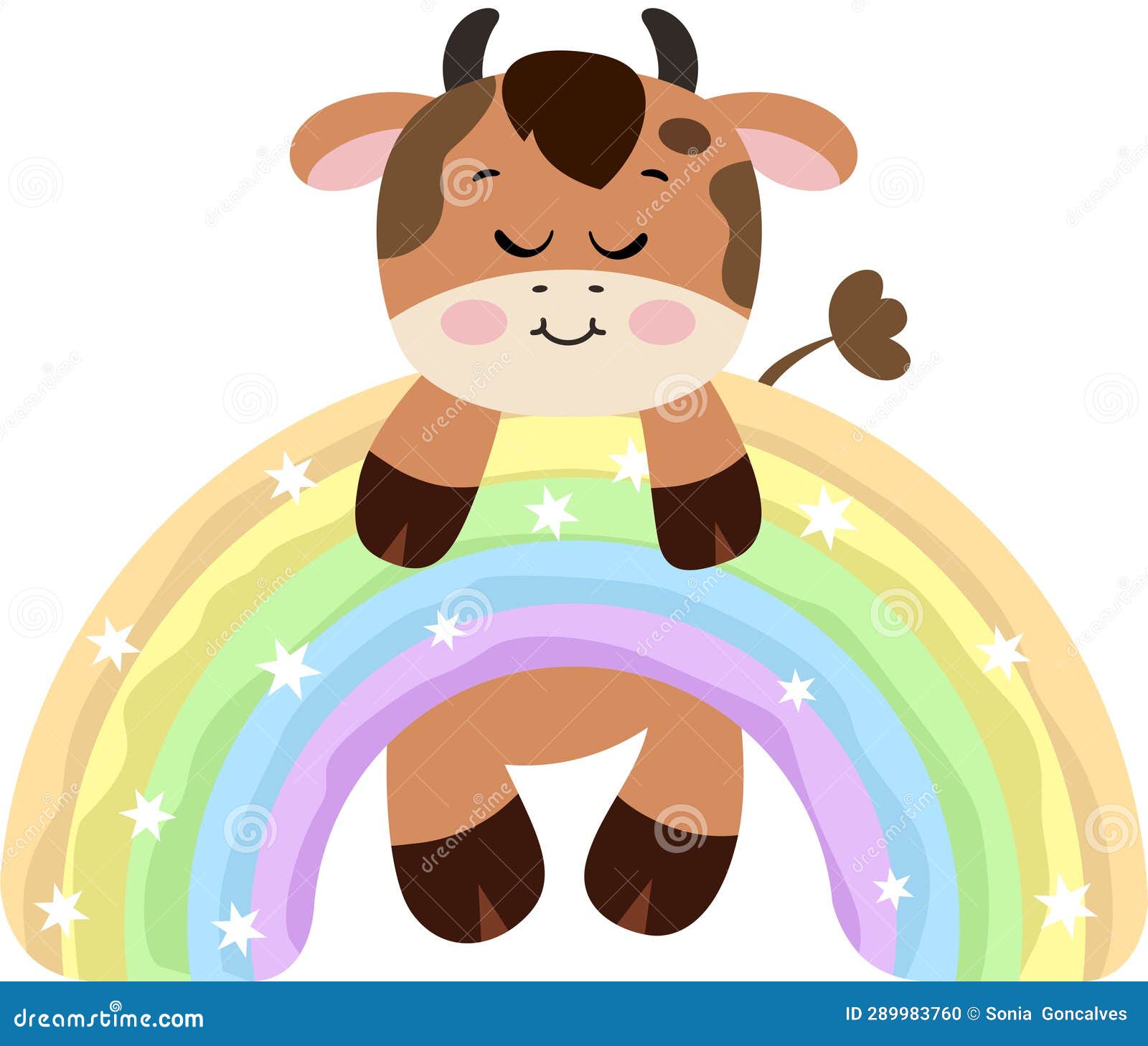 Cute Cow Hanging on Magic Rainbow Stock Vector Illustration of