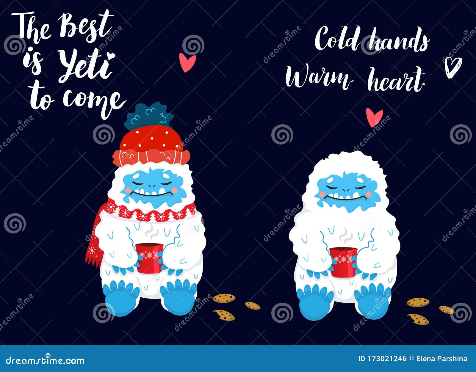 Cute and Cozy Snow Yeti Drinking Coffee or Tea Vector Set. the Best is