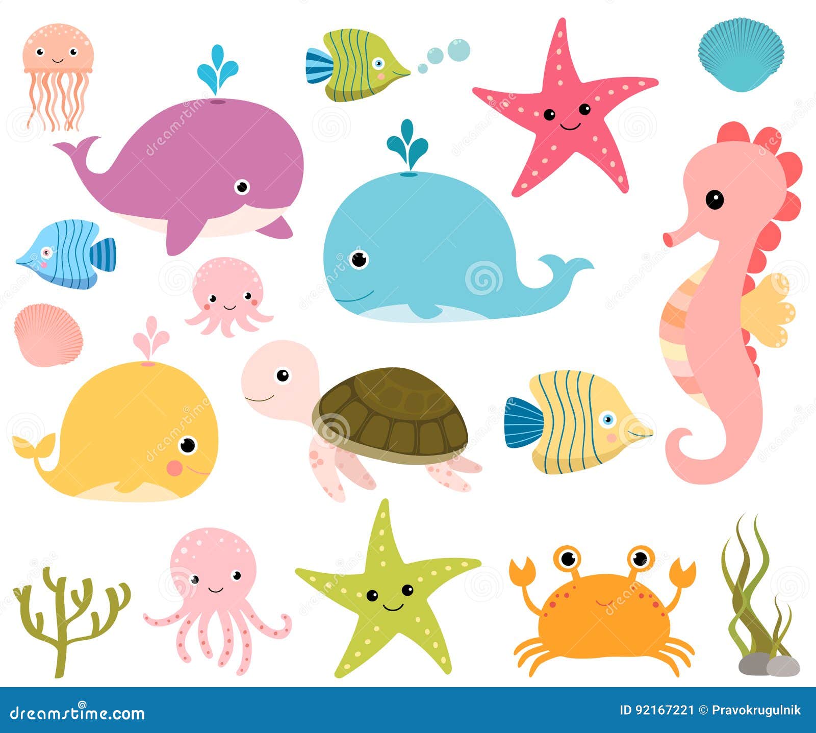 Cute Creatures - Sea Animals Stock Vector - Illustration of invitation,  aquatic: 92167221