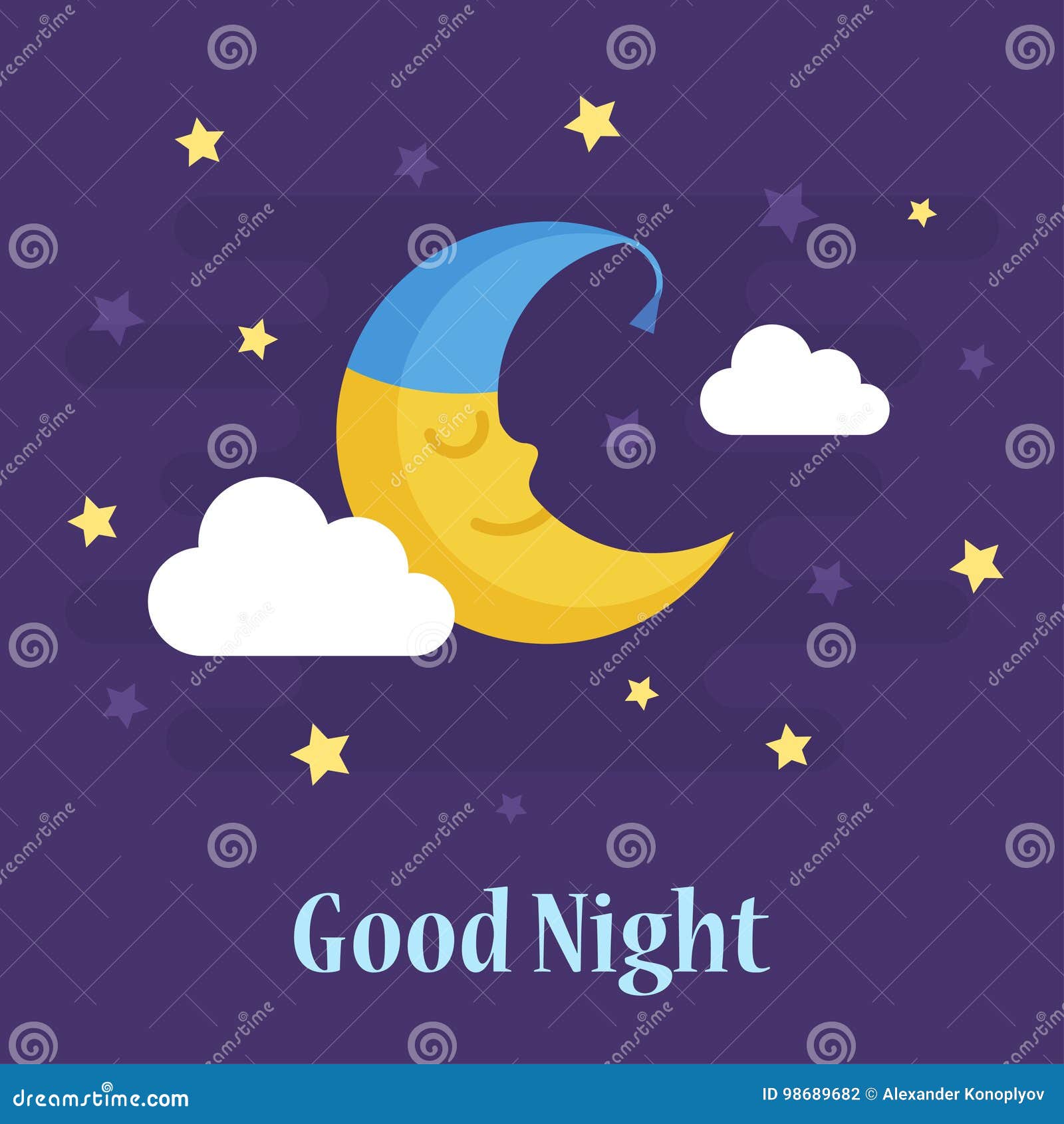 Cute Crescent Moon in Nightcap Stock Vector - Illustration of card ...