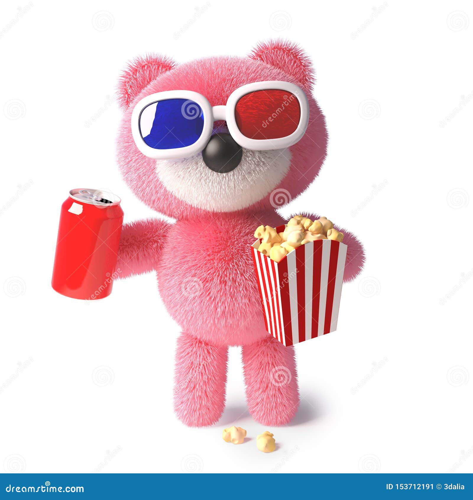 Cute Cuddly Pink Teddy Bear Eating Popcorn and Drinking Soda while Watching  a 3d Movie, 3d Illustration Stock Illustration - Illustration of childhood,  animal: 153712191
