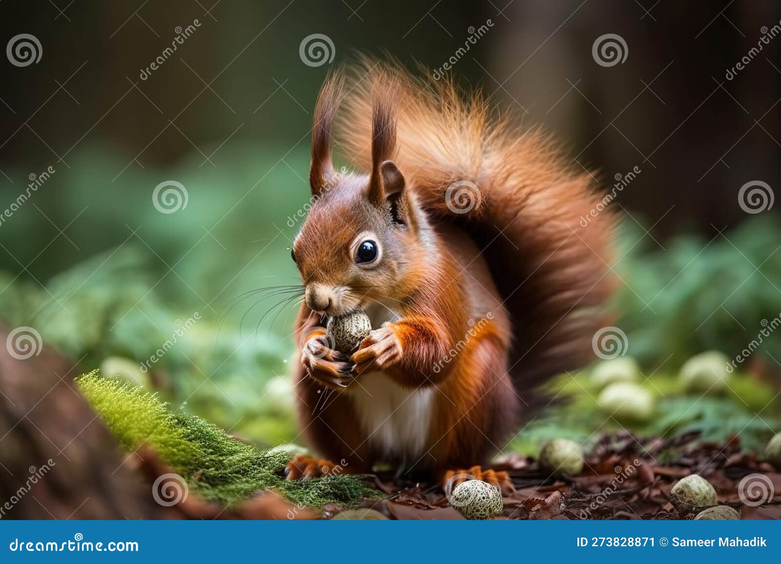 A Cute and Cuddly Red Squirrel Collecting Nuts, Showing Off Its Cute