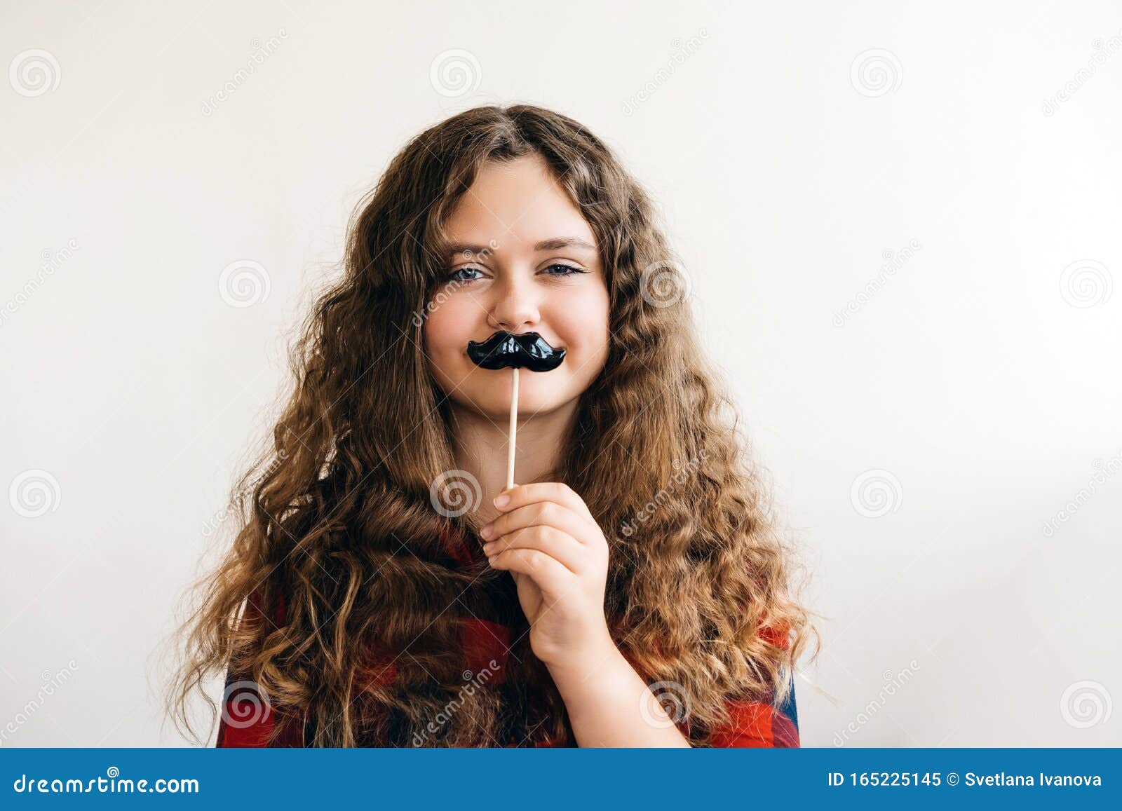 Cute Curly Longhaired Blonde Teen Girl Holding I