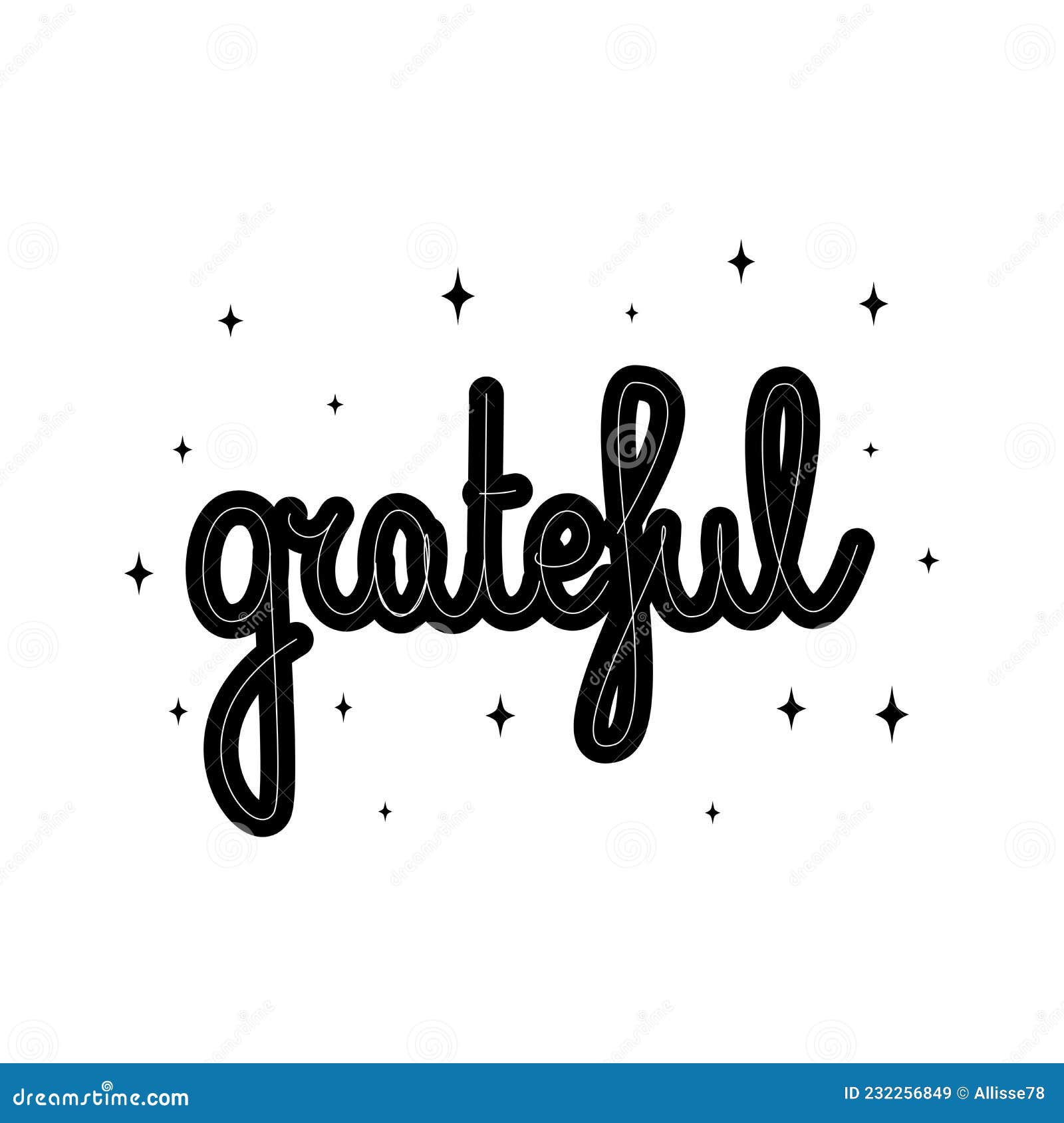 Cute Cursive Hand Drawn Lettering Grateful Word Vector Illustration
