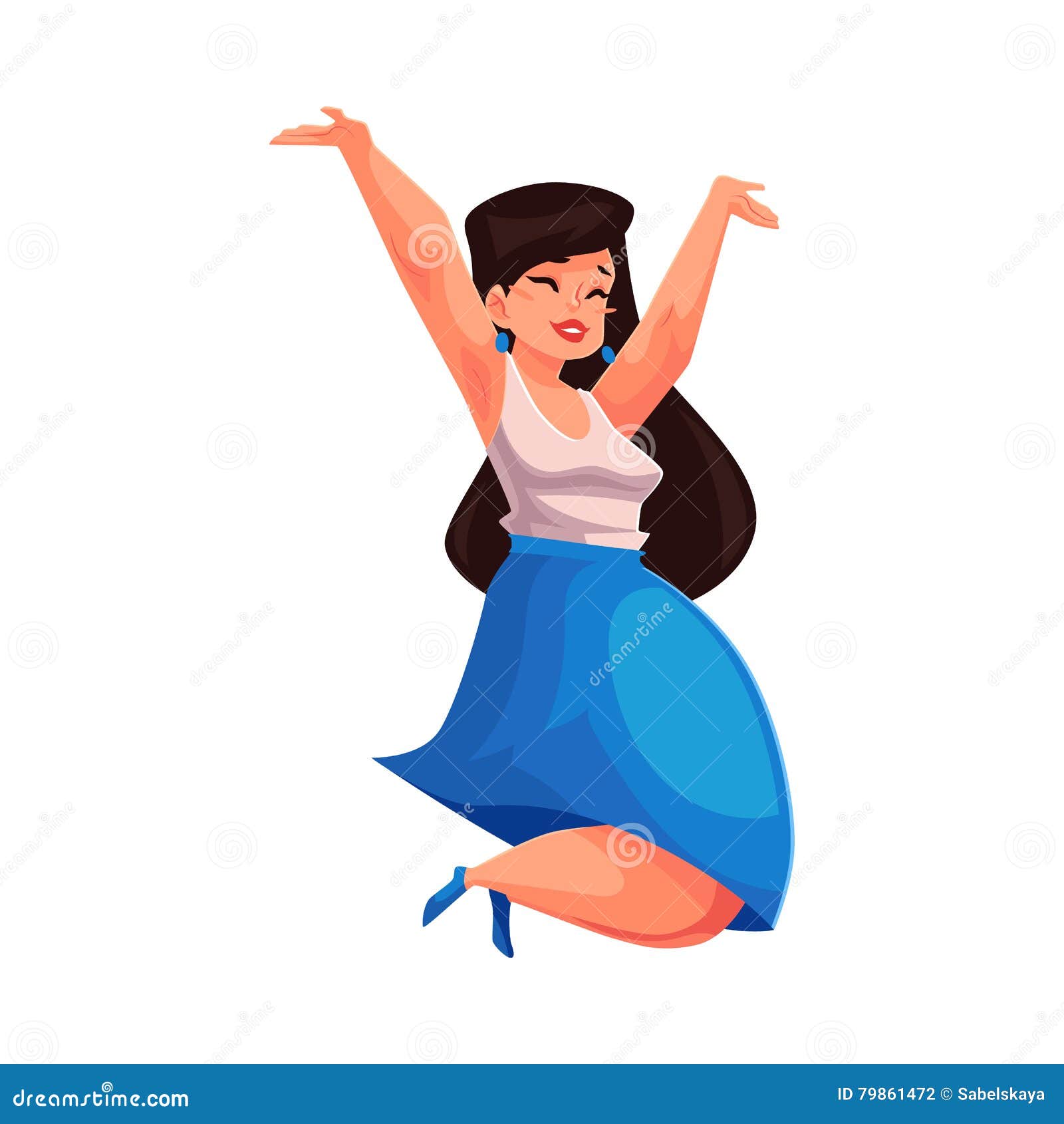 Cute Curvy, Overweight Girl Jumping with Hands Raised Up Stock Vector ...