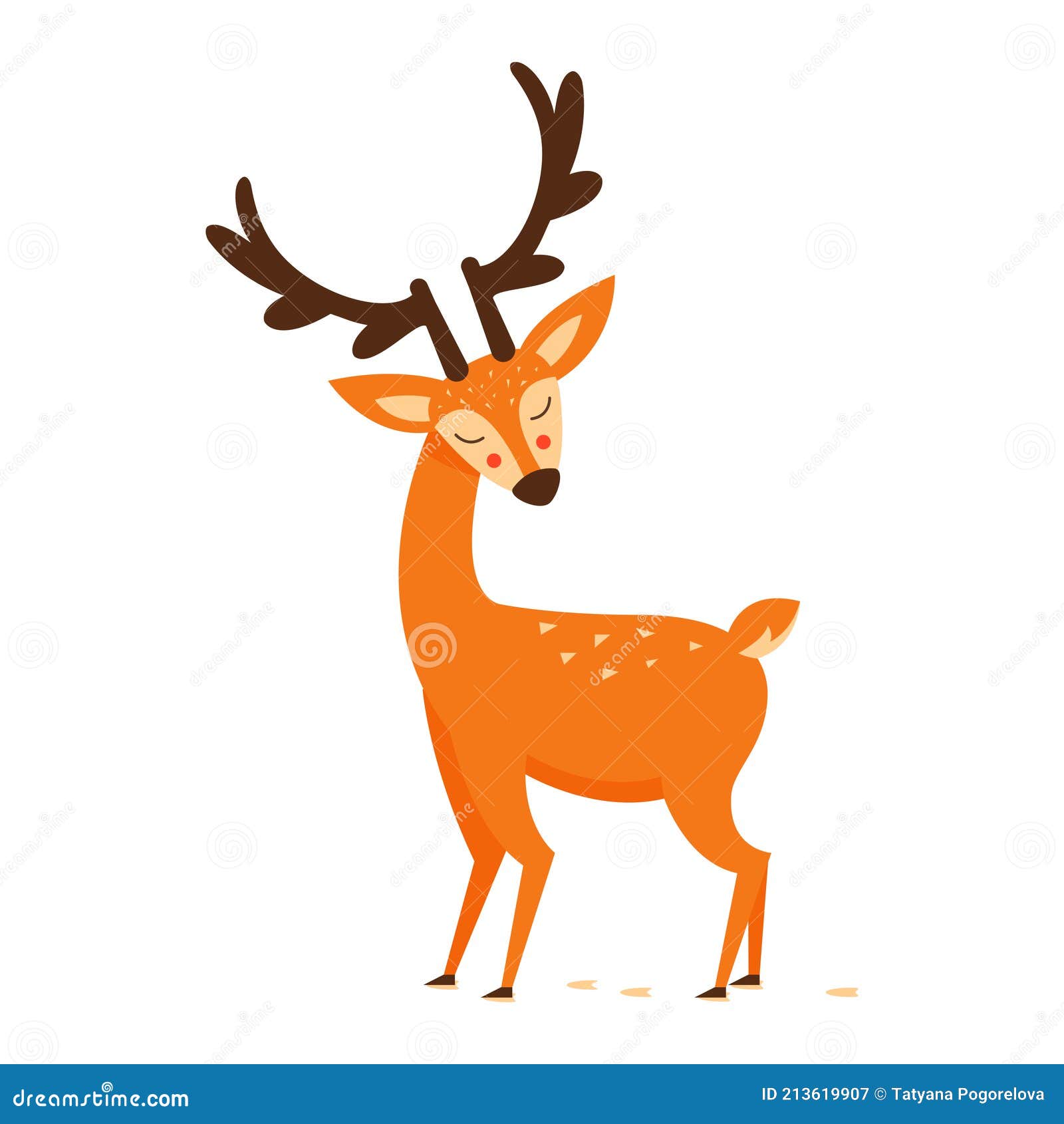 Cute Deer with Antlers, Vector Illustration. Drawing in a Cartoon Style