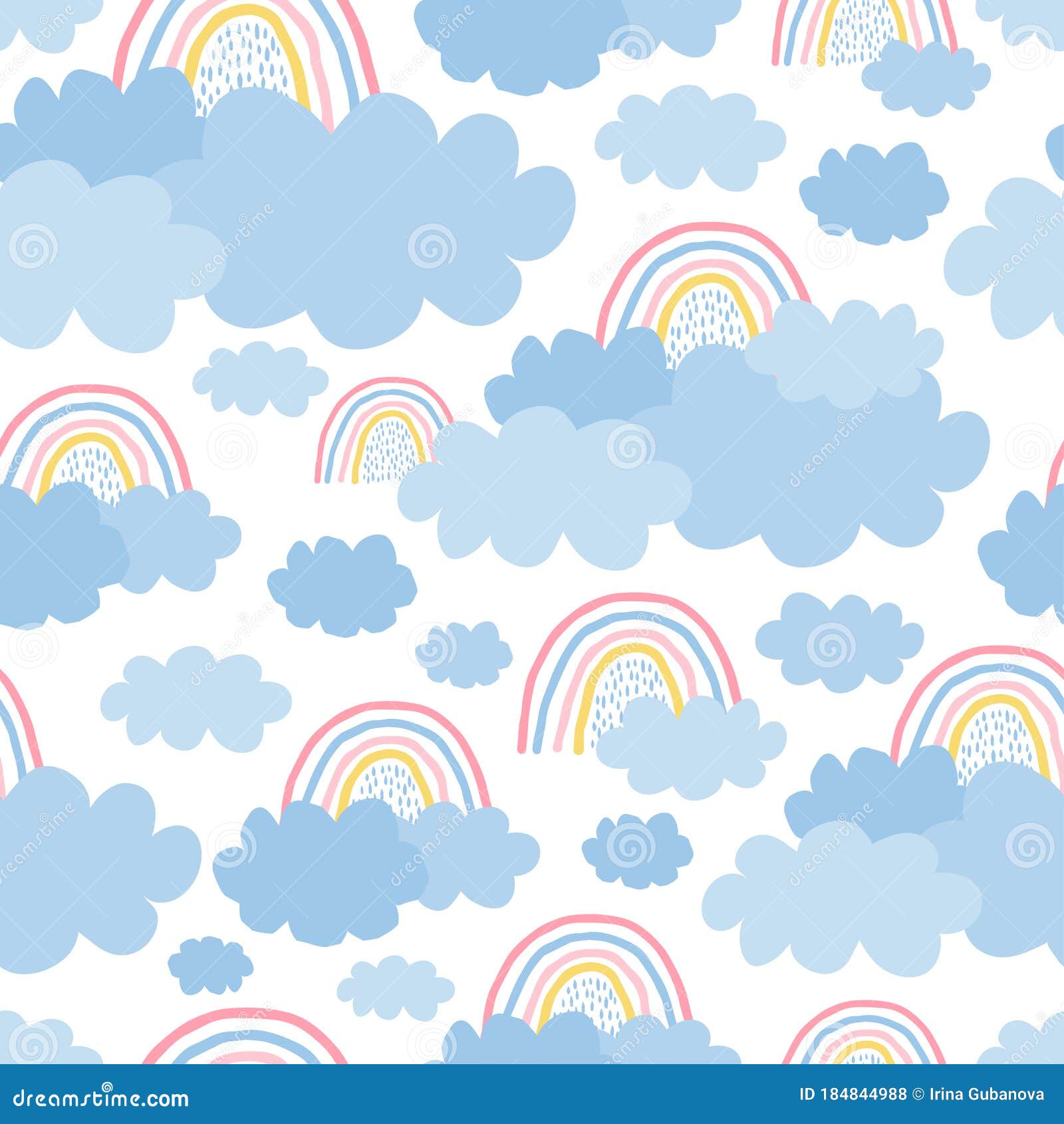 Cute, Delicate Seamless Pattern with a Rainbow, Clouds on a White  Background in Pastel Color. Illustration for Children Stock Vector -  Illustration of design, kawaii: 184844988
