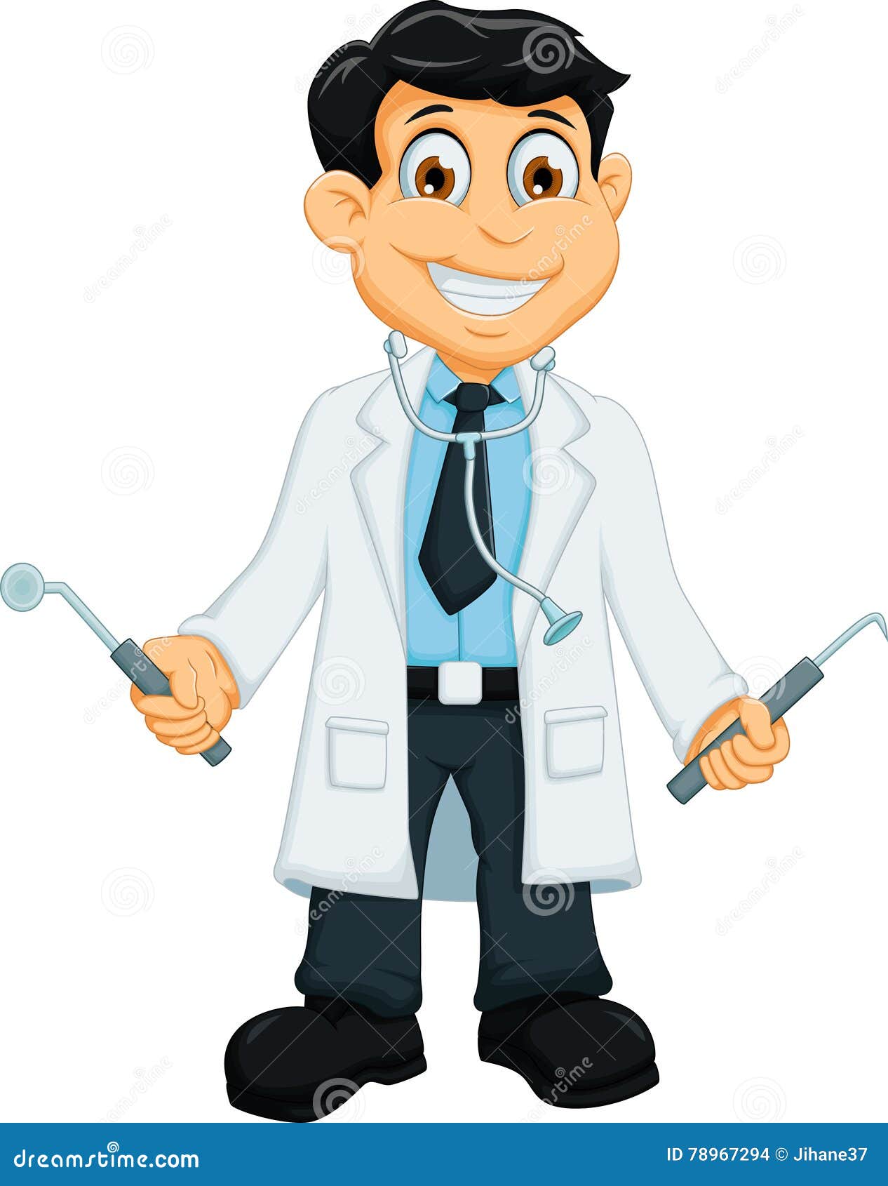 Cute Dentist Cartoon Holding Dentist Tools Stock Illustration