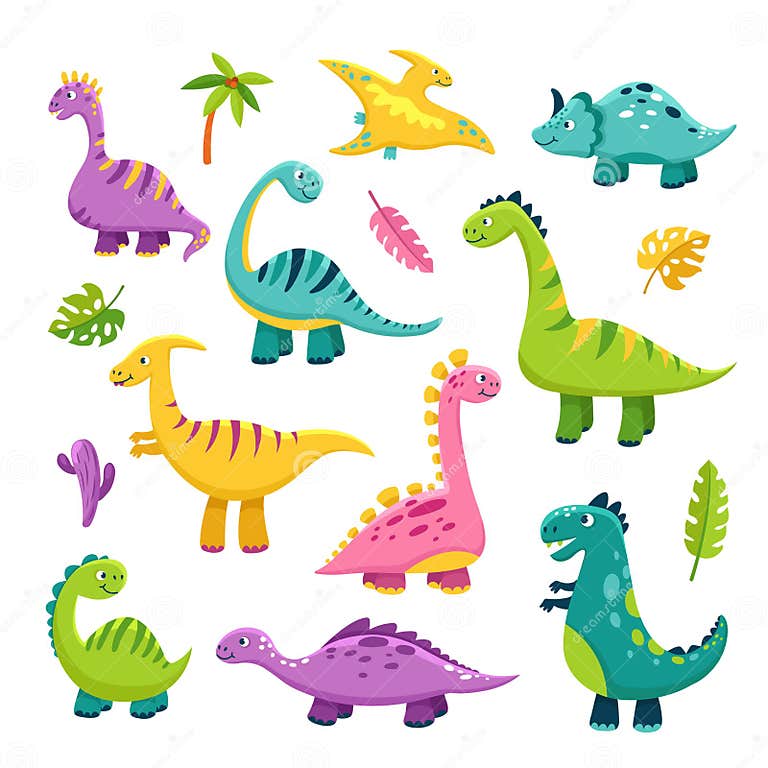Cute Dino. Cartoon Baby Dinosaur Stegosaurus Dragon Kids Prehistoric ...