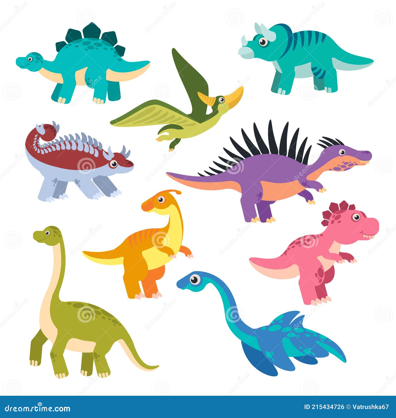 Cute Dino. Cartoon Dinosaurs, Baby Dragons, Prehistoric Monsters Stock ...