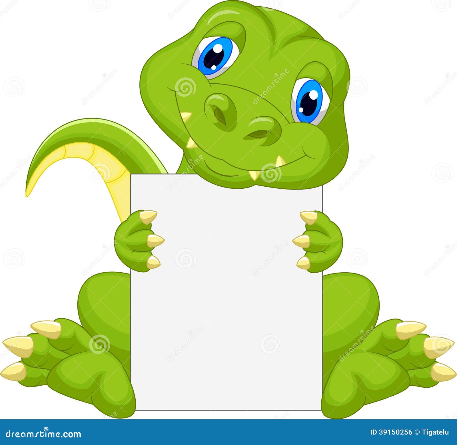 cute dinosaur cartoon holding blank sign