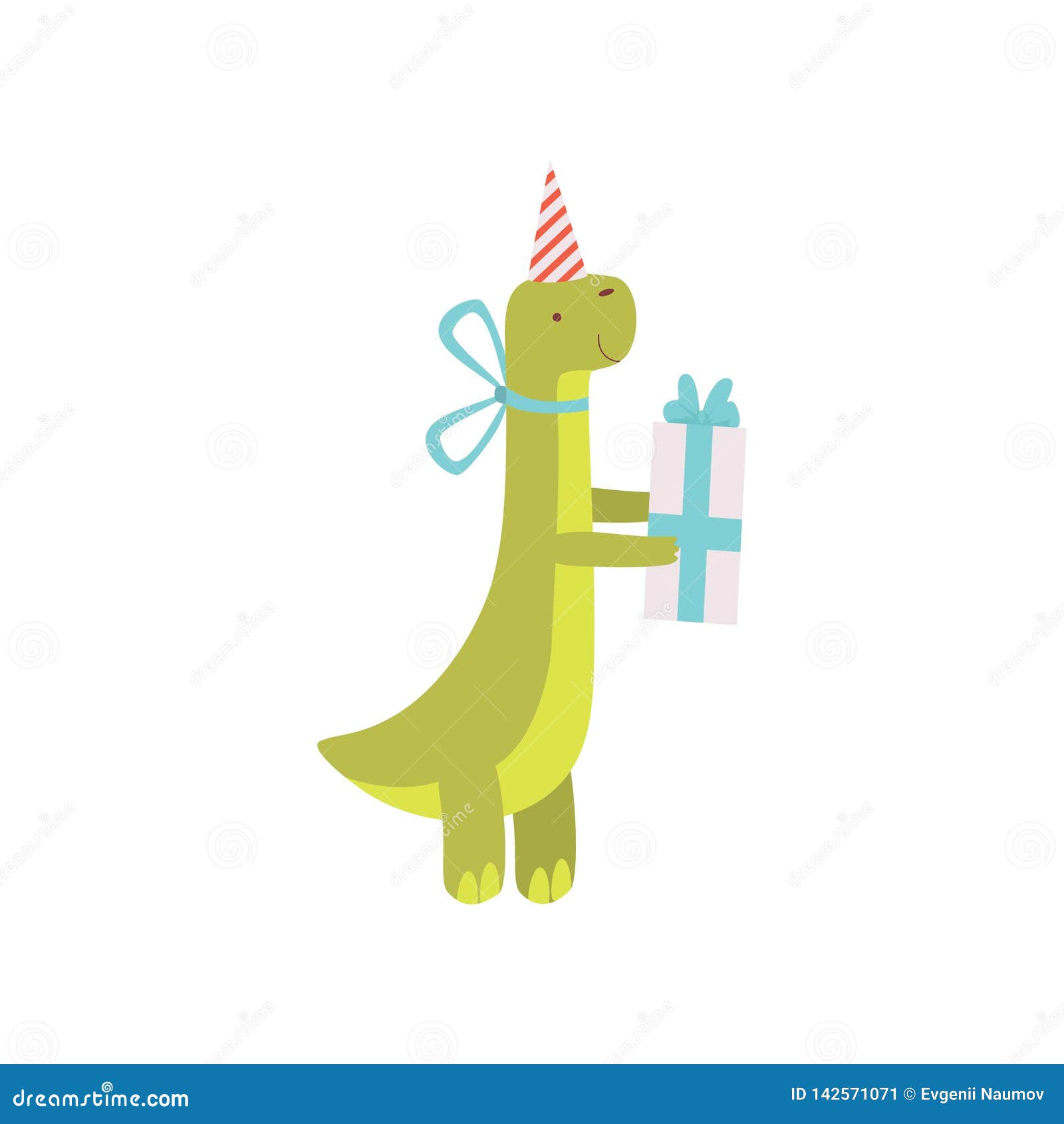 Download Cute Dinosaur In Party Hat With Gift Box, Green Dino ...