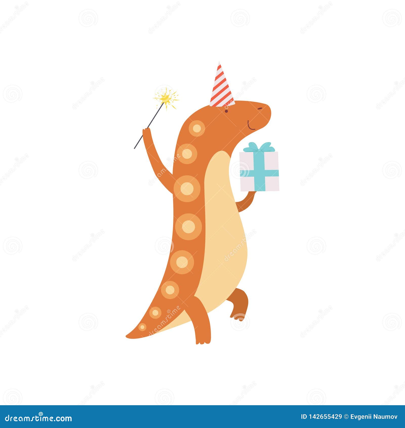 Download Cute Dinosaur In Party Hat With Magic Wand And Gift Box ...
