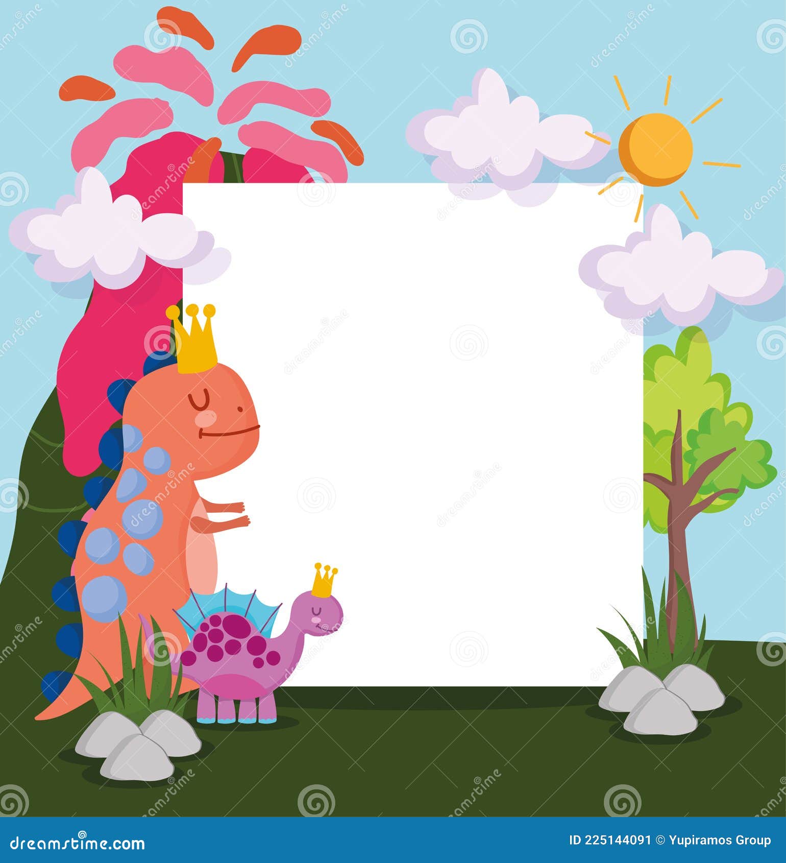 Cute Dinosaurs and Blank Sign Stock Vector - Illustration of banner ...