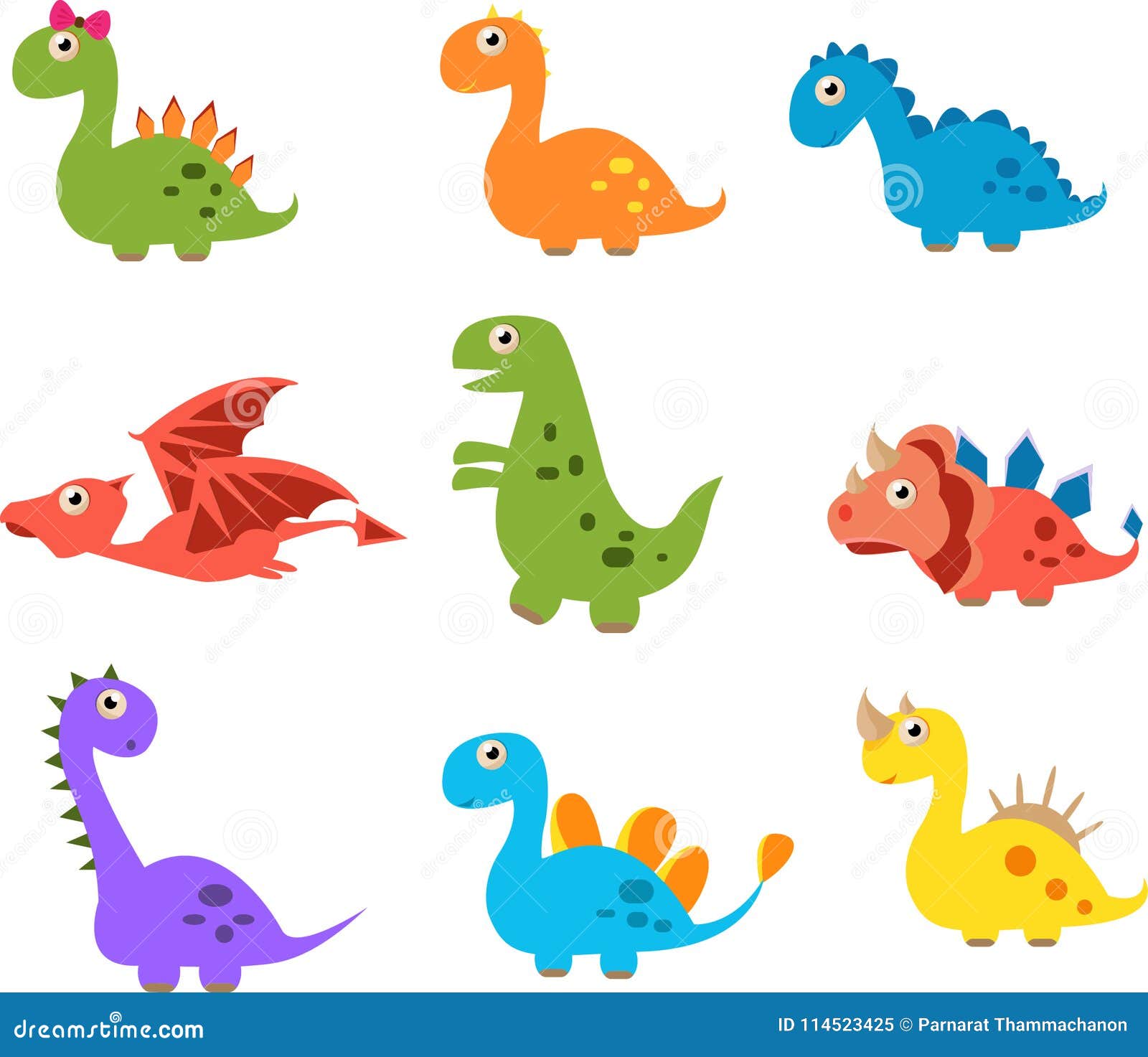 Cute Dinosaurs Isolated on White Background Stock Illustration ...