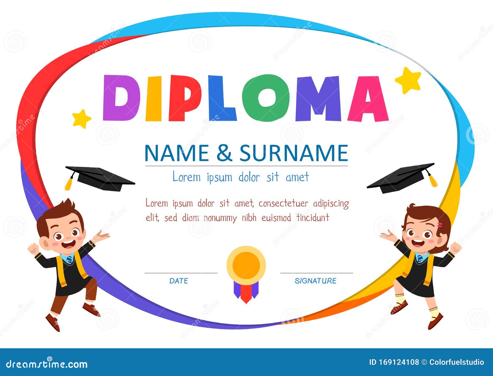 Cute Diploma Certificate Template for School Student Stock Vector ...