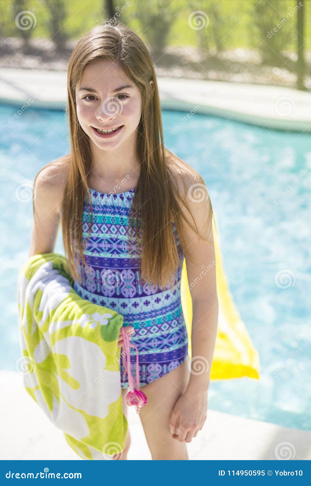Teenage Girl Going Swimming in an Outdoor Pool during Summer Vaction ...