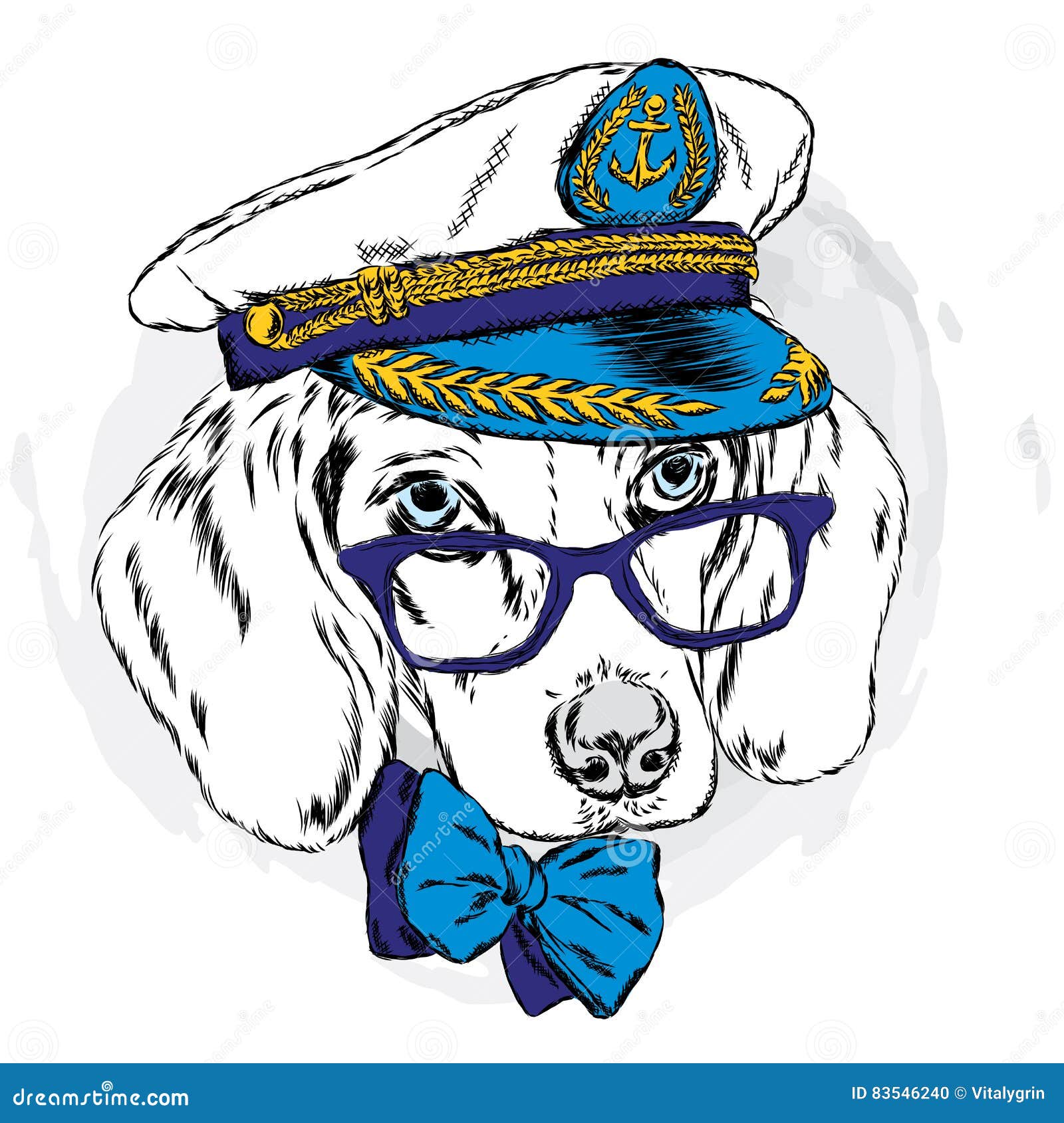 Cute Dog in a Captain`s Cap. Charming Puppy Stock Vector Illustration