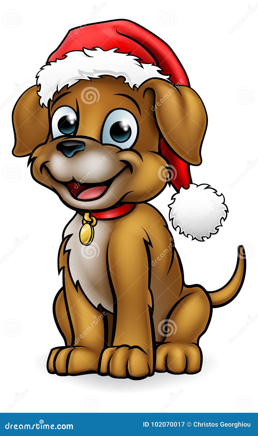 Cartoon Dog With Christmas Hat Santa Pug Dog stock