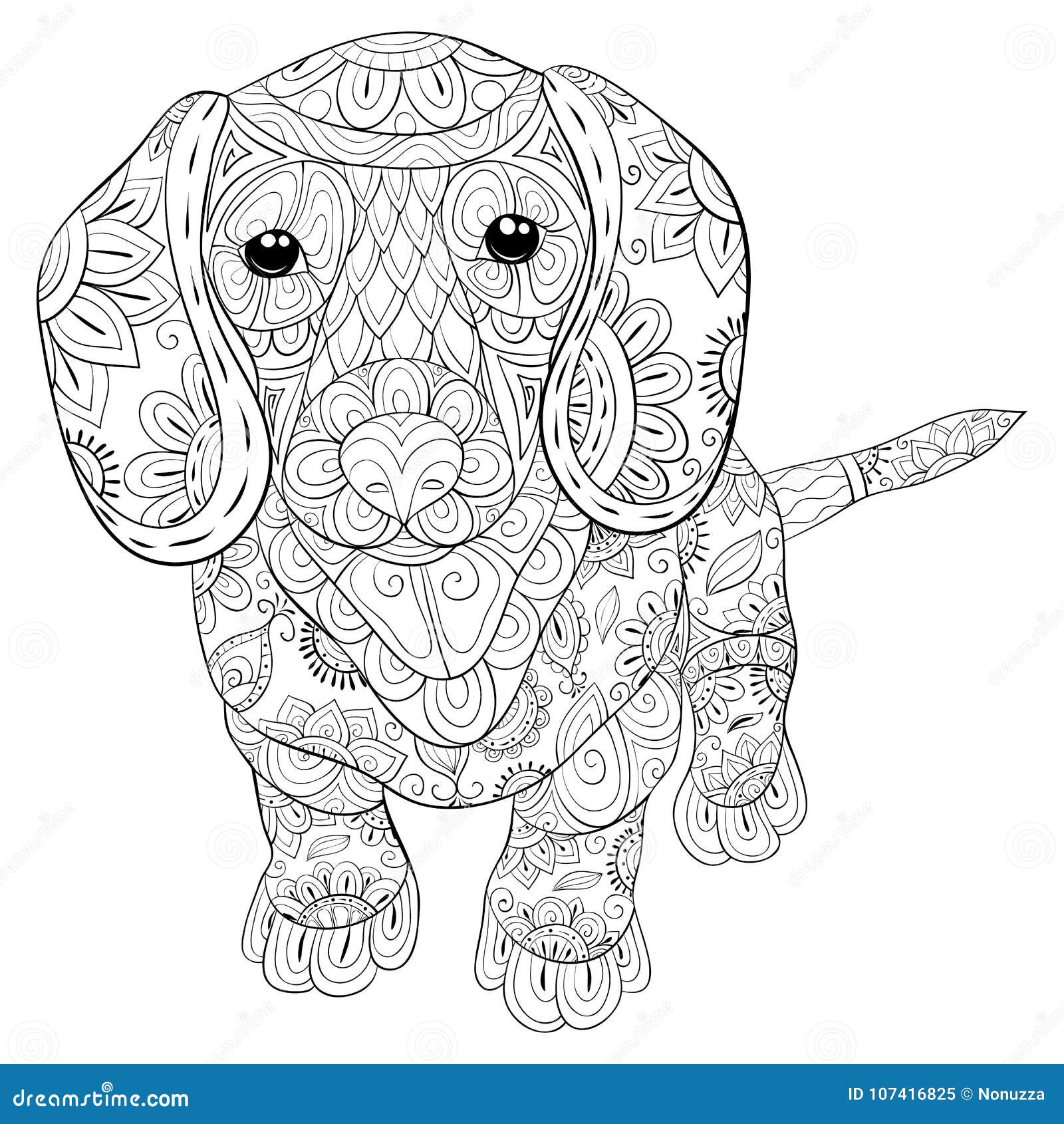 Adult coloring bookpage a cute dog with ornaments Vector Image