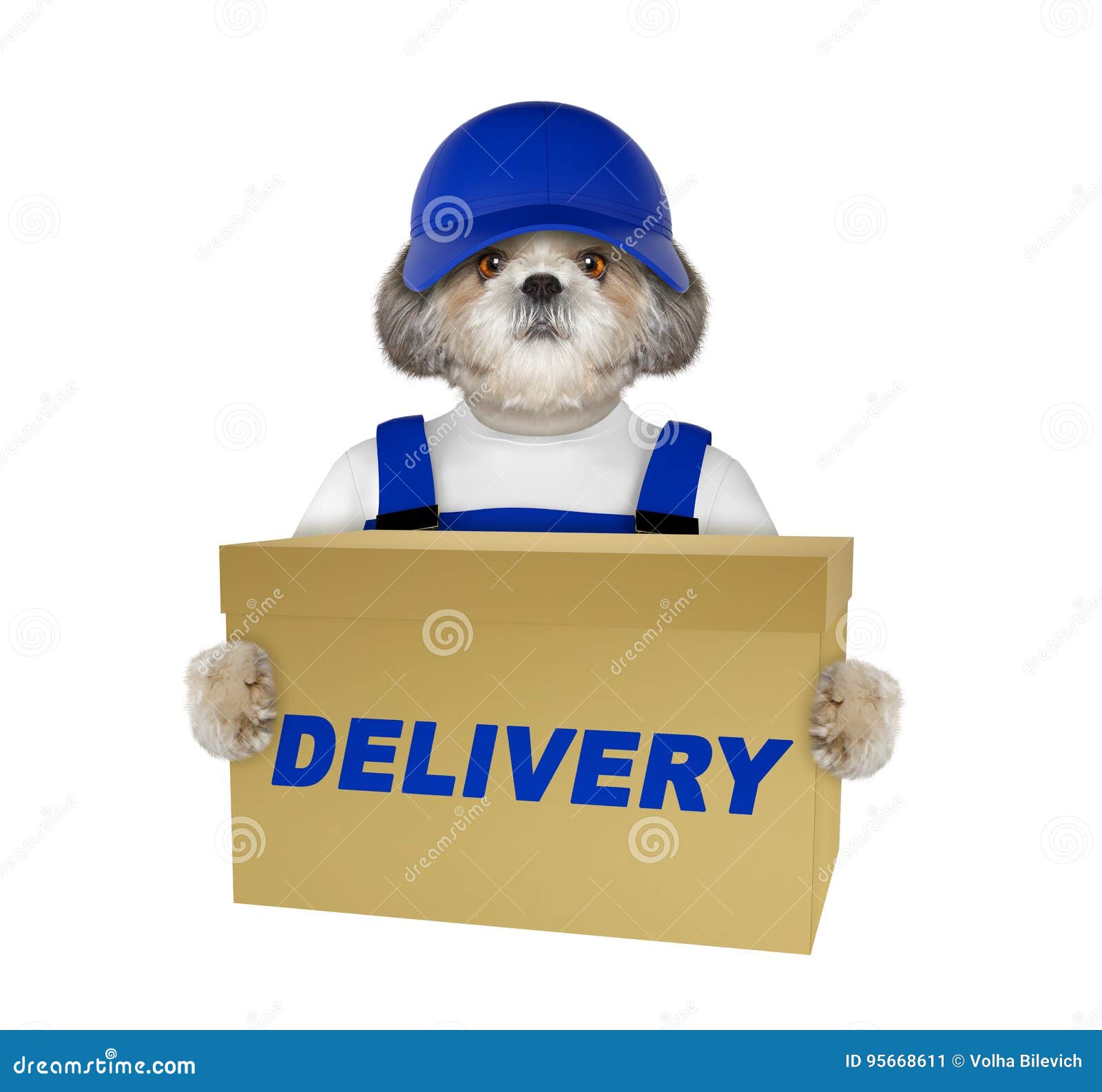 Cute Dog Delivery Yellow Post Box Isolated on White Stock Image