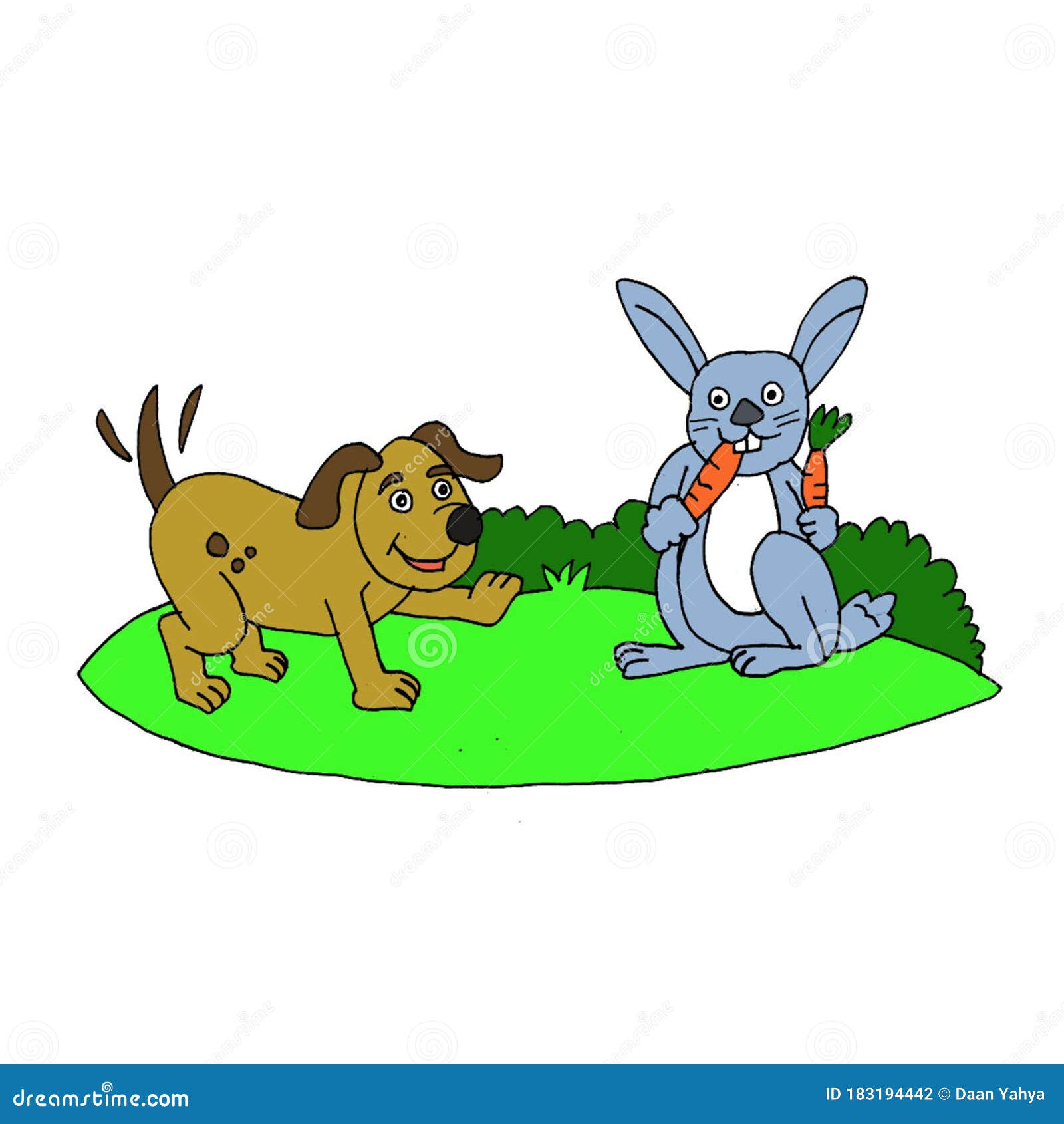 A Cute Dog is Greeting a Rabbit Who is Eating Carrots Cartoon Illustration  Stock Illustration - Illustration of bussinesman, drawing: 183194442