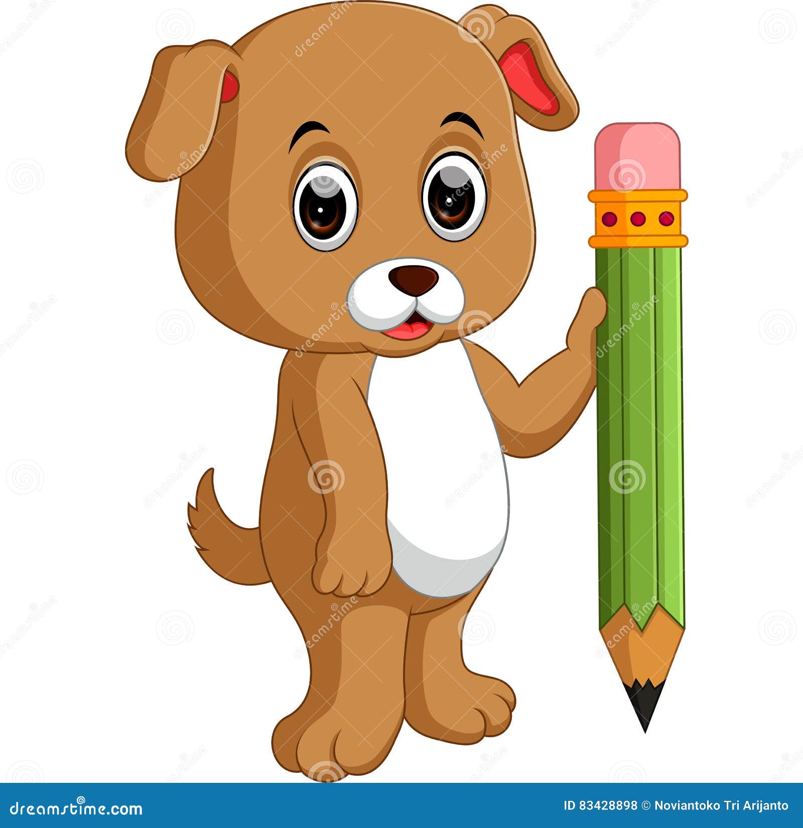 Cute dog holding pencil stock vector. Illustration of happy 83428898