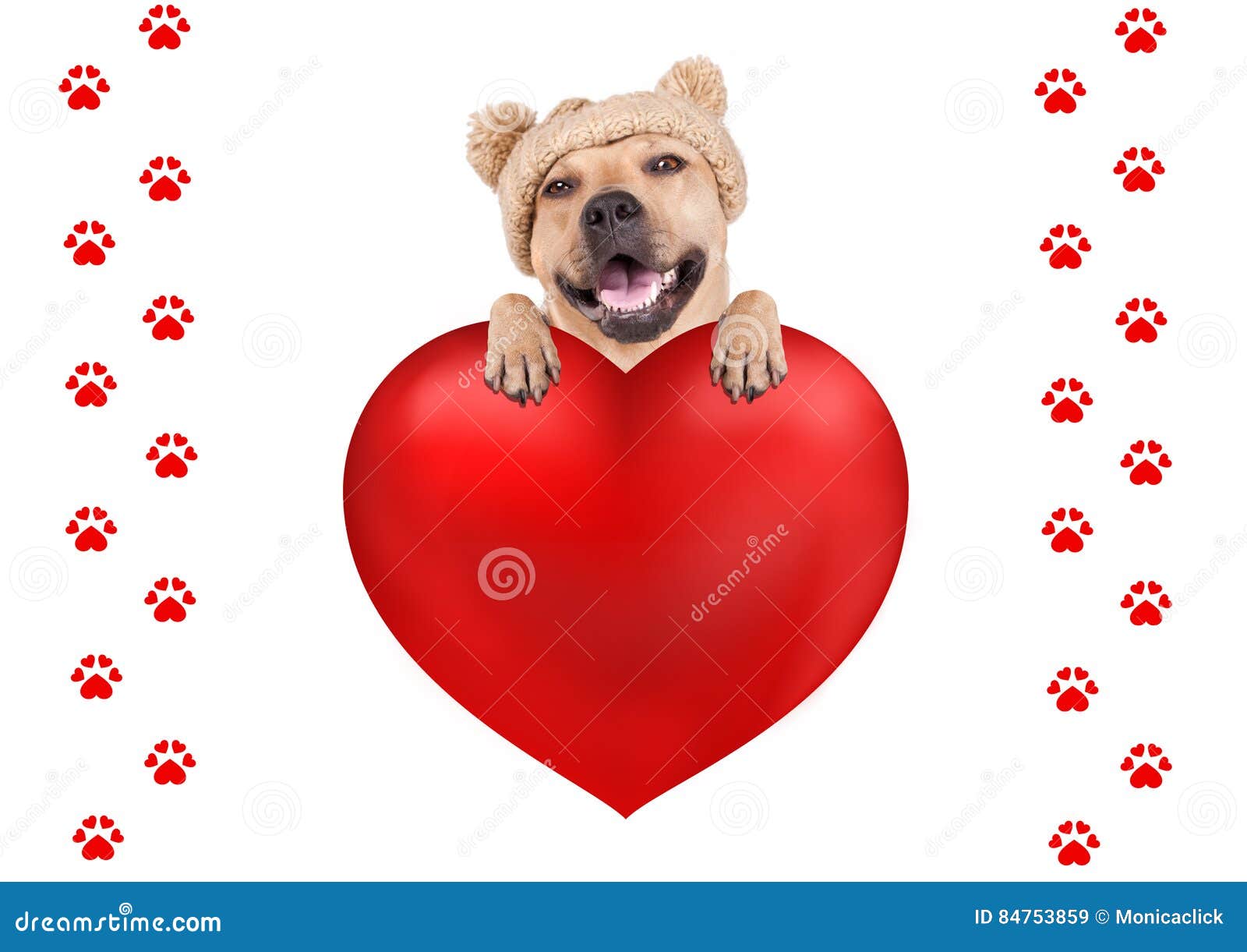 Cute Dog with Knitted Hat Hanging with Paws on Big Valentine`s Day ...