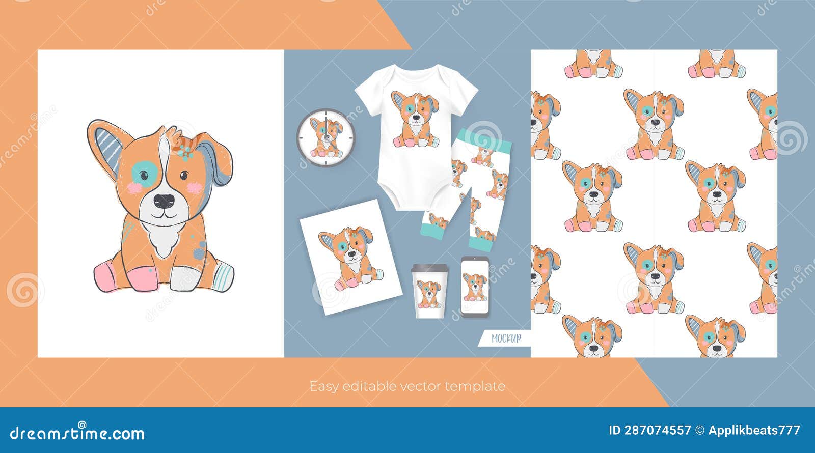 Cute Dog for Merch and Seamless Pattern Stock Illustration