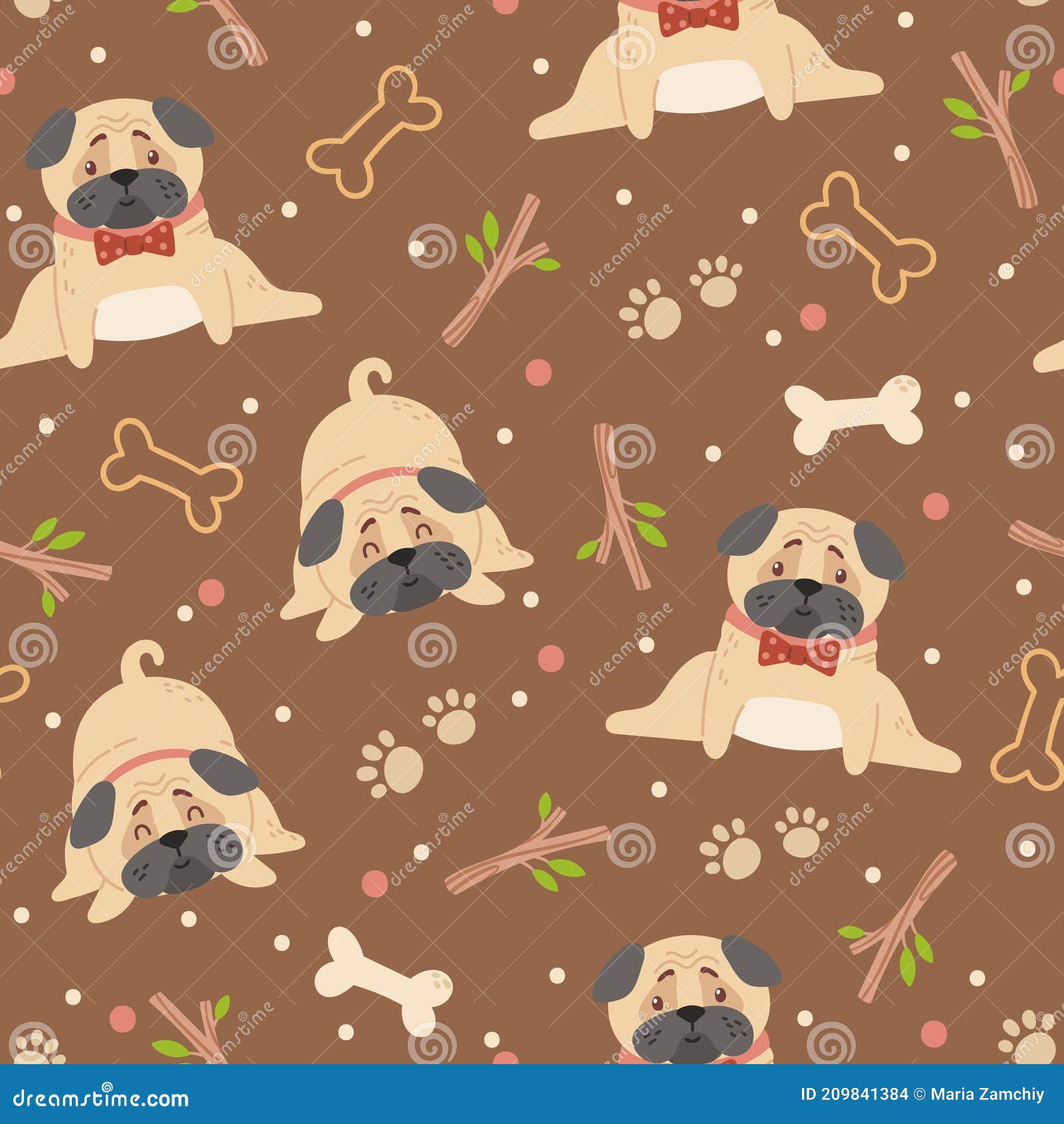 Cute Dog Pug Kids Seamless Pattern Stock Vector - Illustration of background,  accessories: 209841384