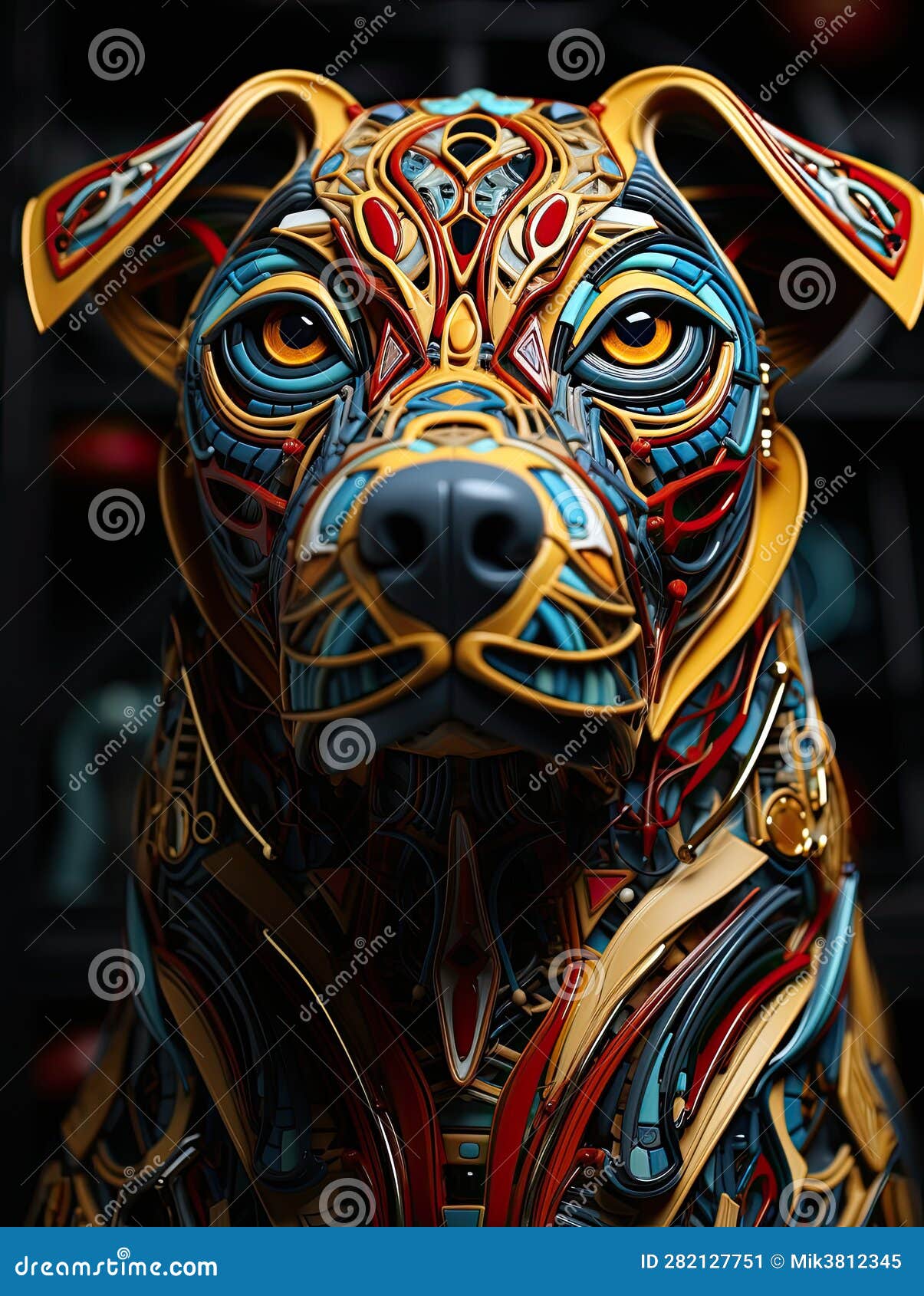 cute dog with a robotic appearance made by pieces.