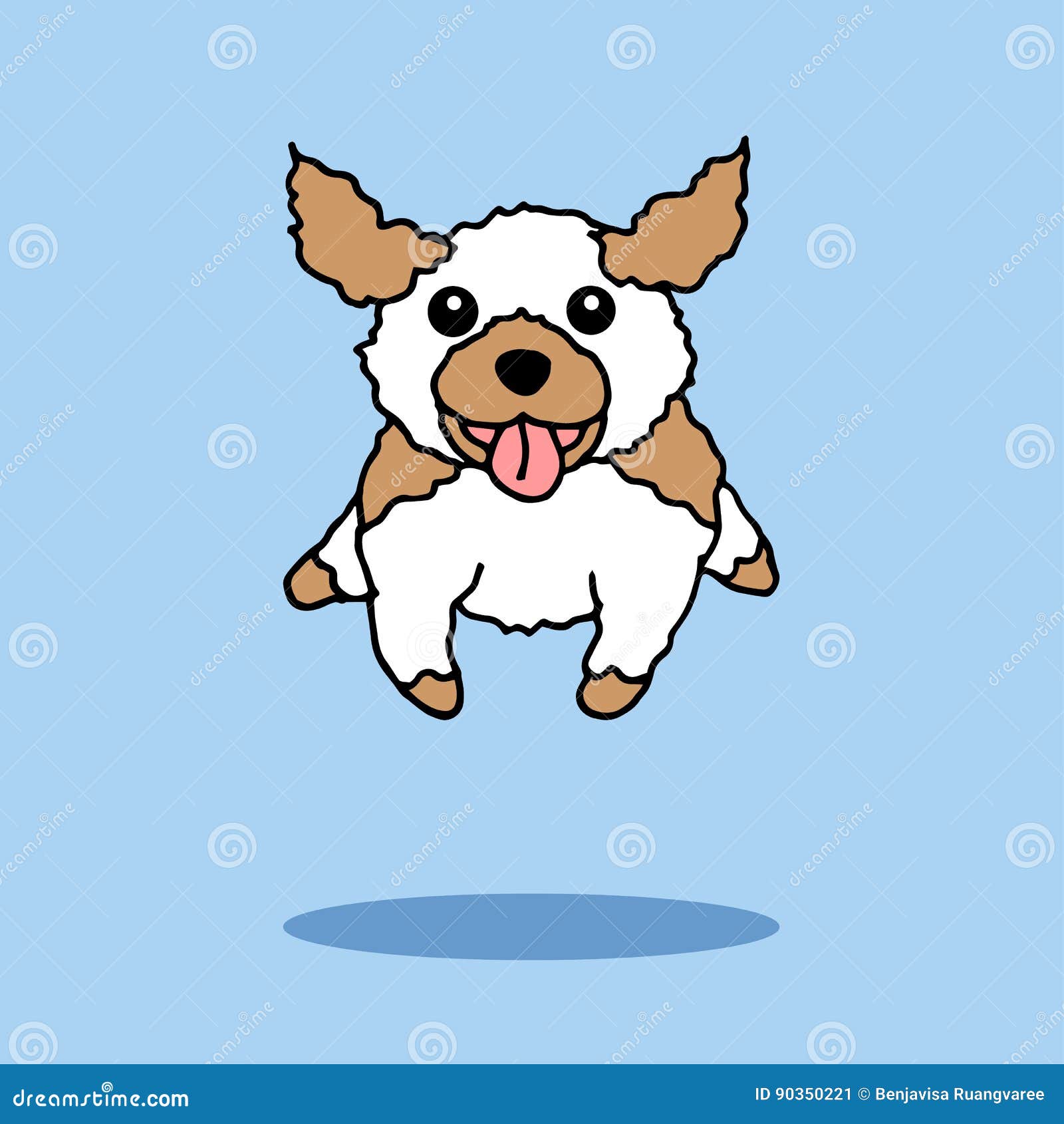 Cute Dog Running, Jumping Up Vector Hand Drawn Illustration Stock Vector Illustration of