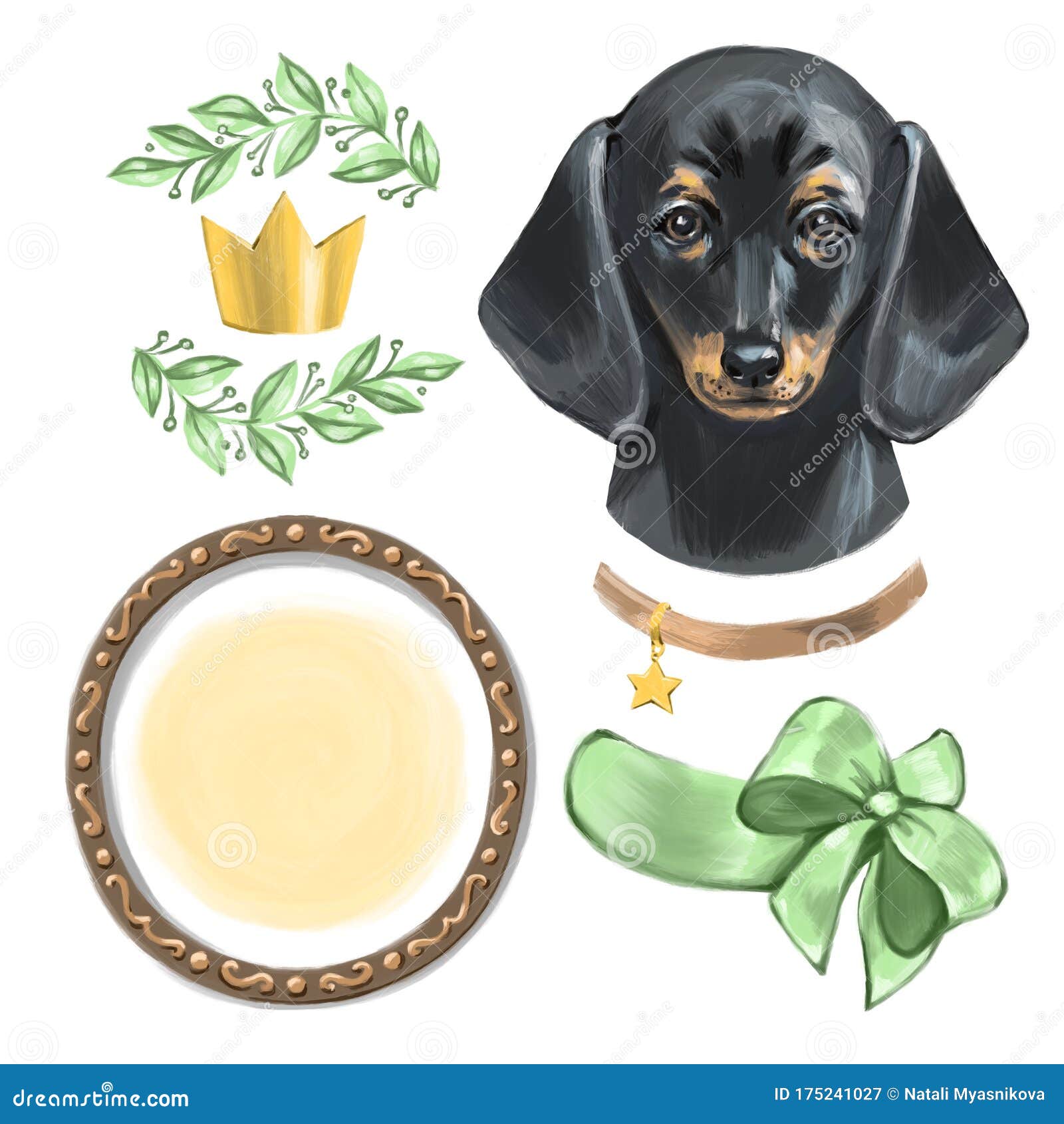 Cute Dog Wearing a Crown. Digital Illustration. Stock Illustration