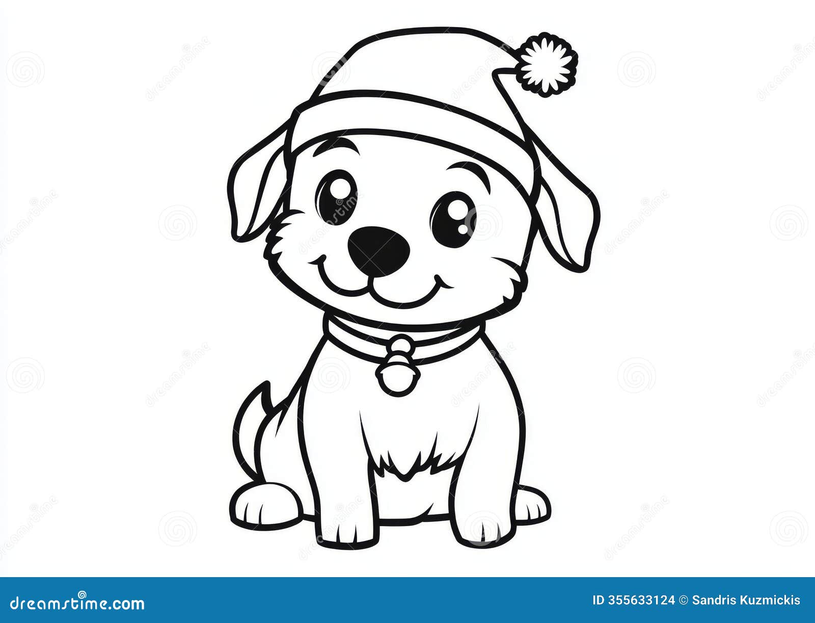 Cute Dog at Winter, Coloring Page for Kids. Generative AI. Stock